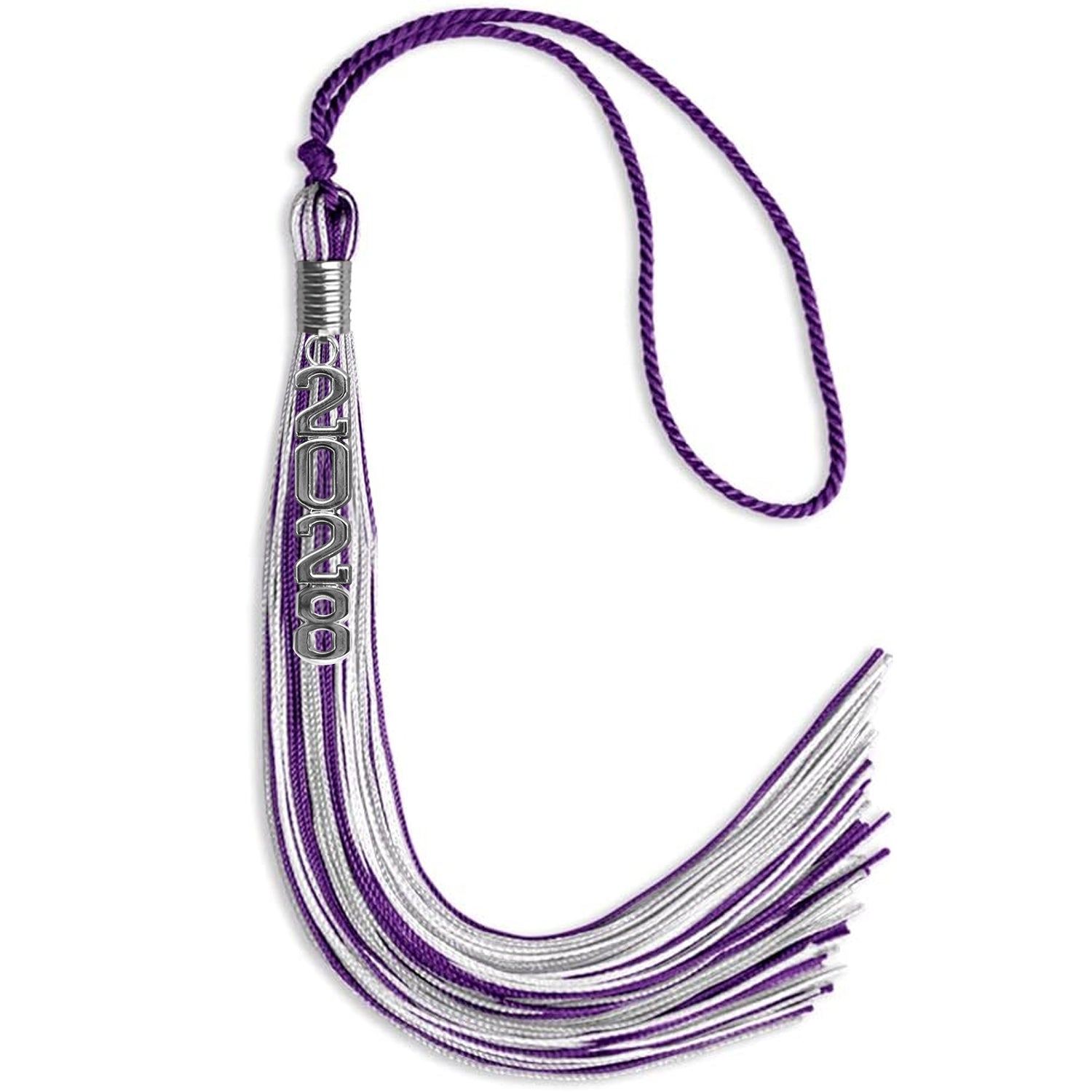 Purple/Silver/White Mixed Color Graduation Tassel with Silver Stacked Date Drop - Endea Graduation