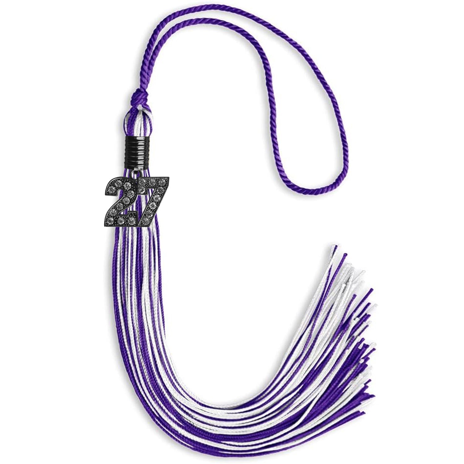 Purple/White Mixed Color Graduation Tassel with Black Date Drop - Endea Graduation