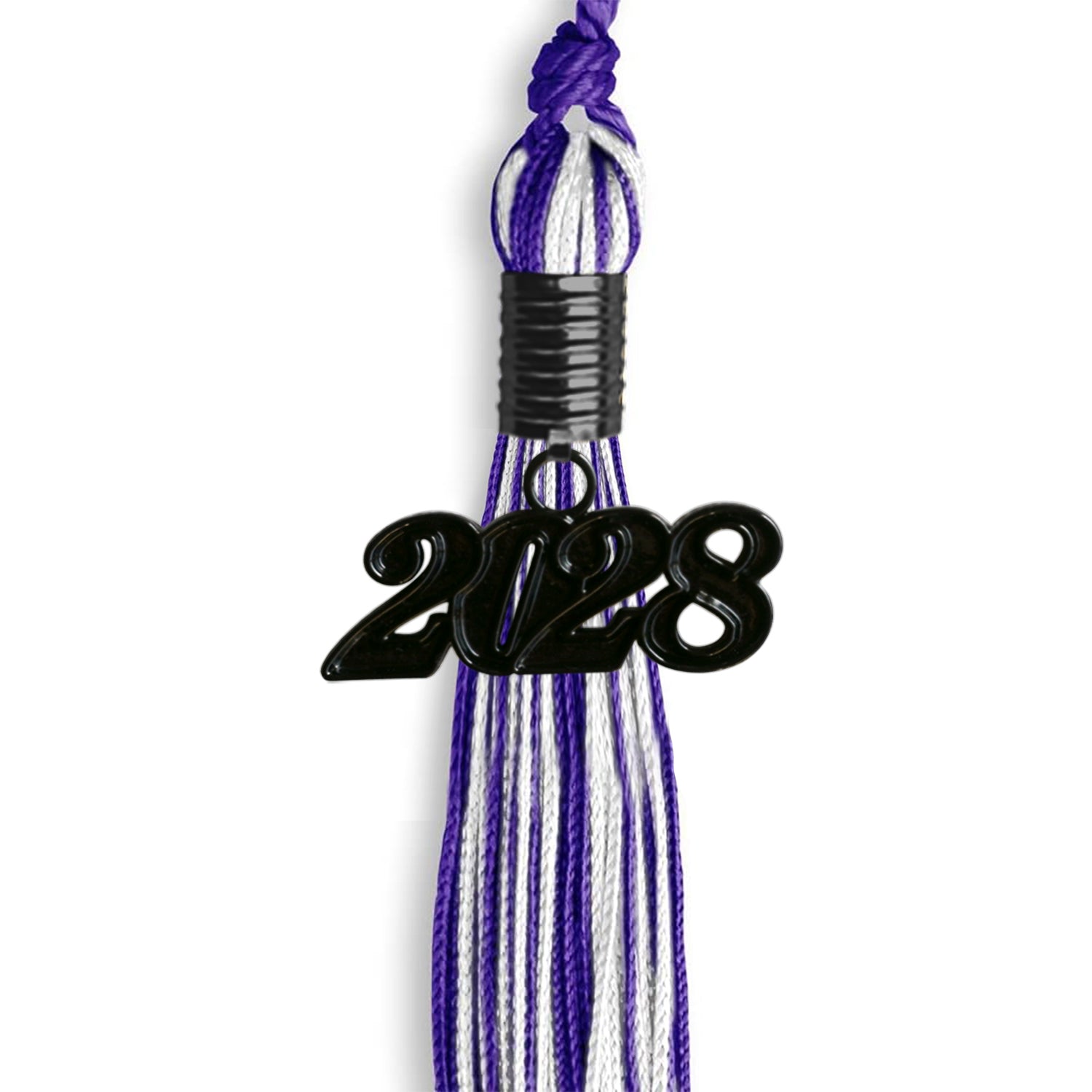 Purple/White Mixed Color Graduation Tassel with Black Date Drop - Endea Graduation