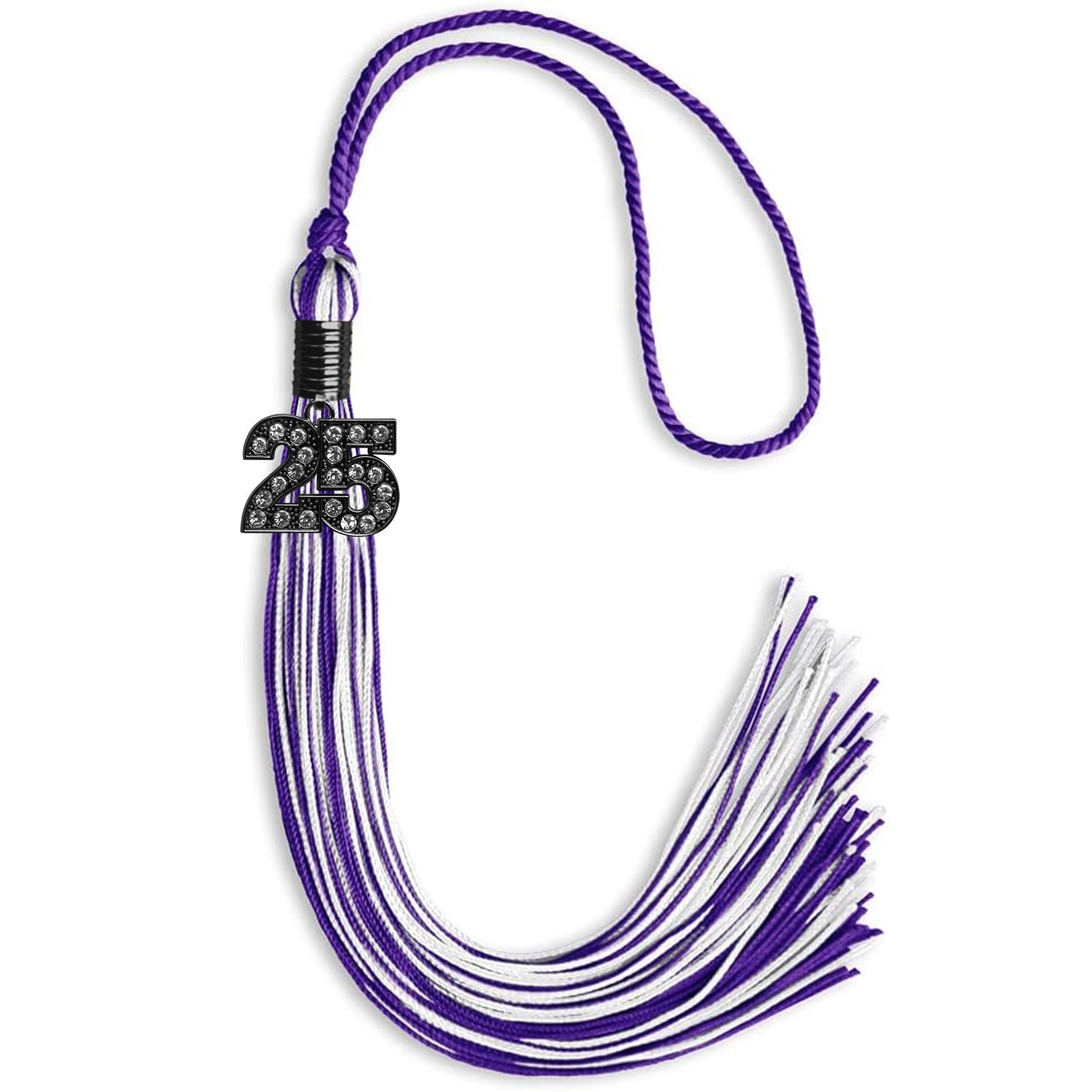 Purple/White Mixed Color Graduation Tassel with Black Date Drop - Endea Graduation