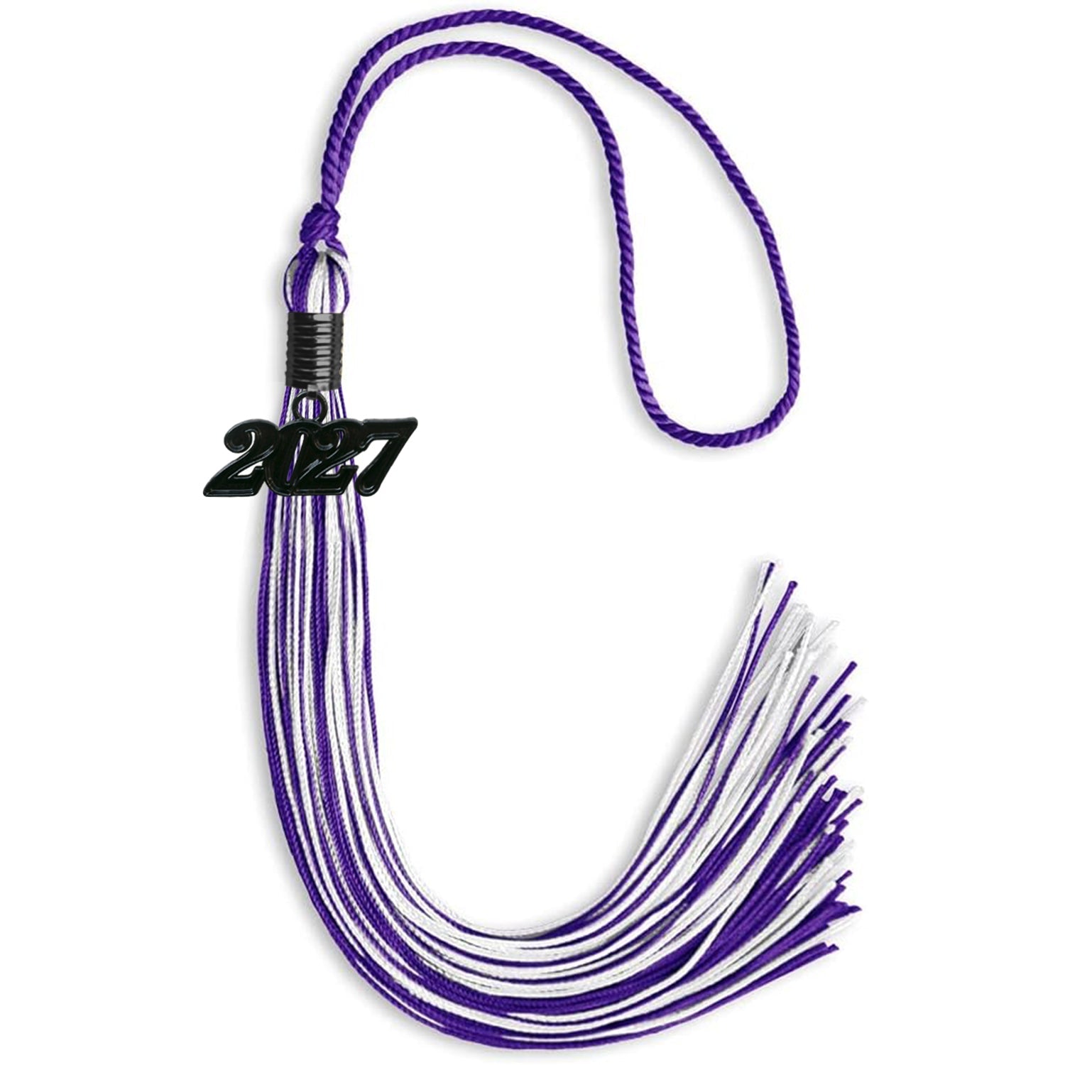 Purple/White Mixed Color Graduation Tassel with Black Date Drop - Endea Graduation