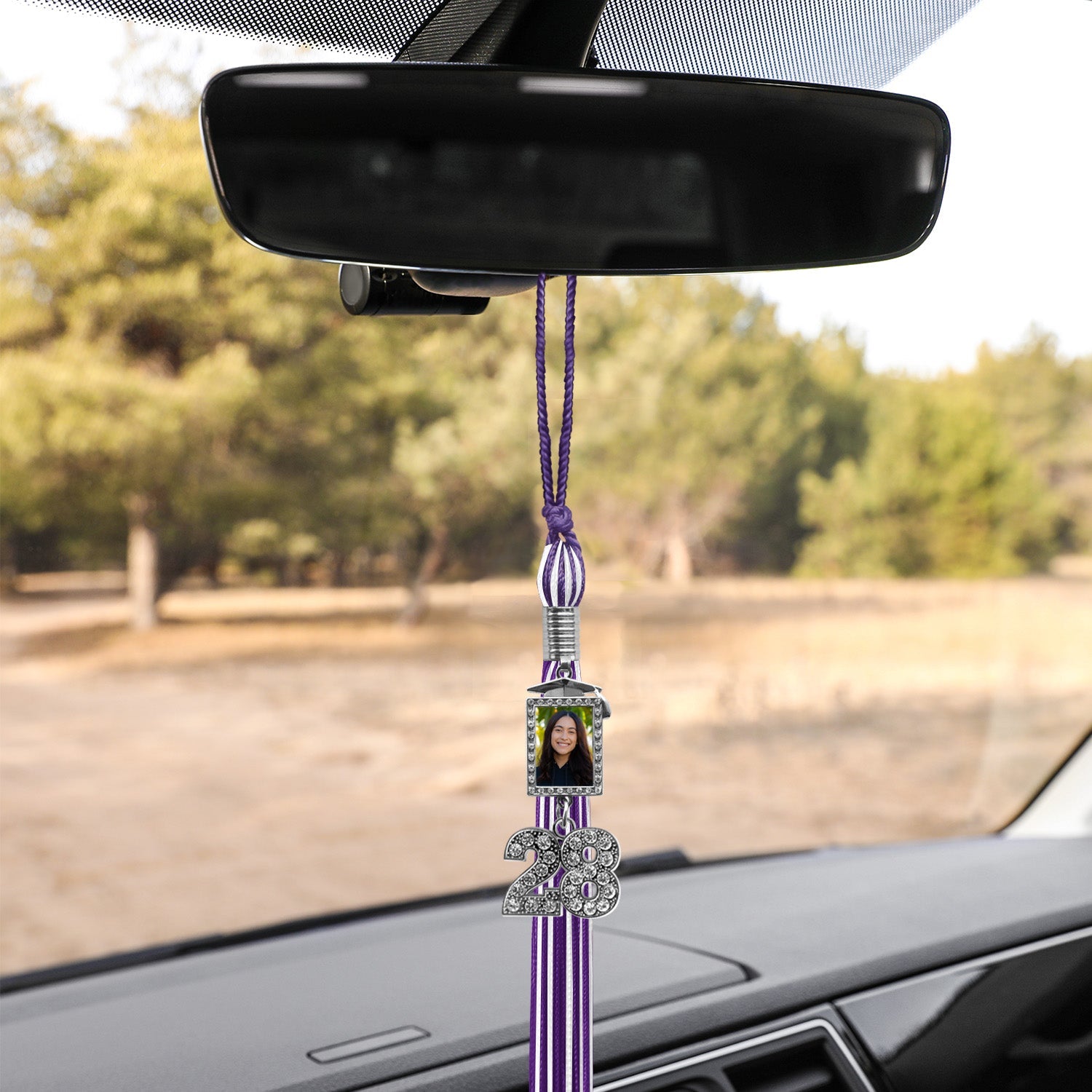 Purple/White Tassel with Photo Frame Charm and Bling Charm - Endea Graduation