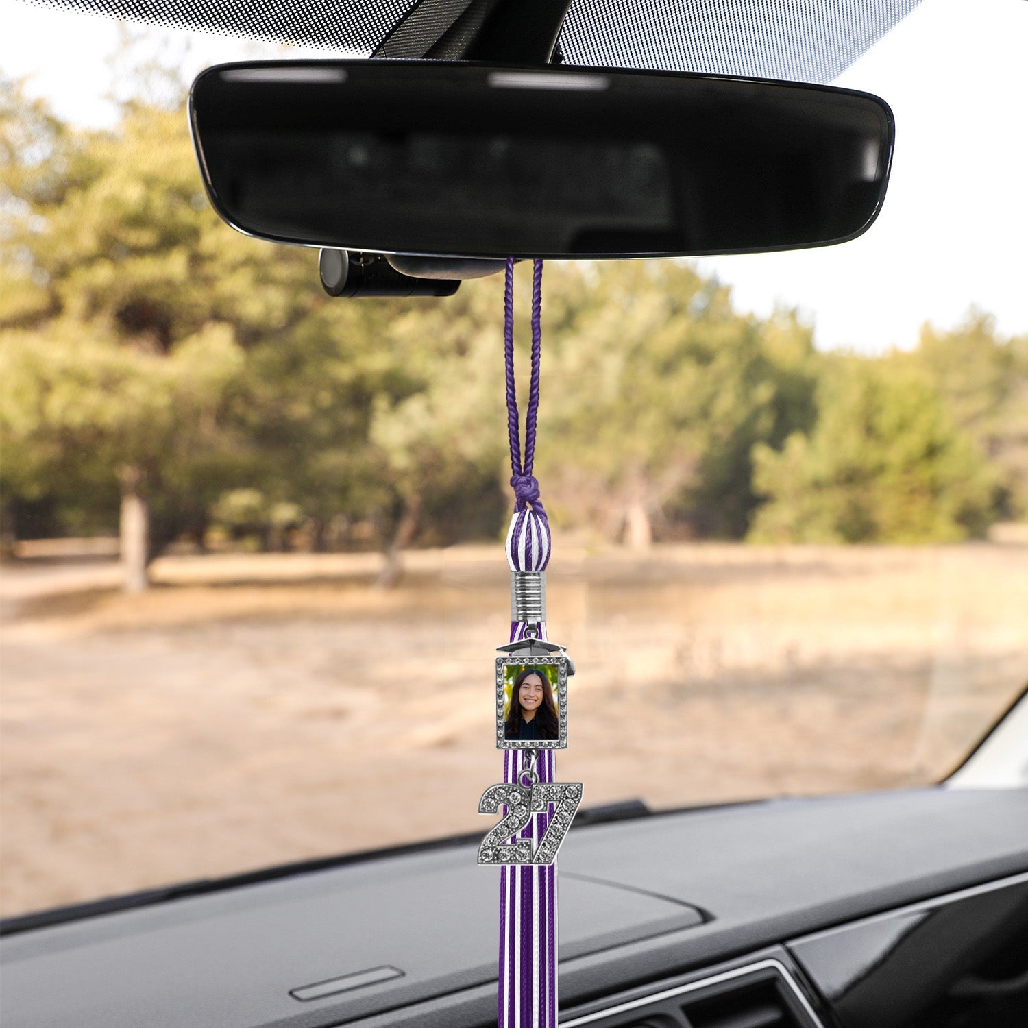 Purple/White Tassel with Photo Frame Charm and Bling Charm - Endea Graduation