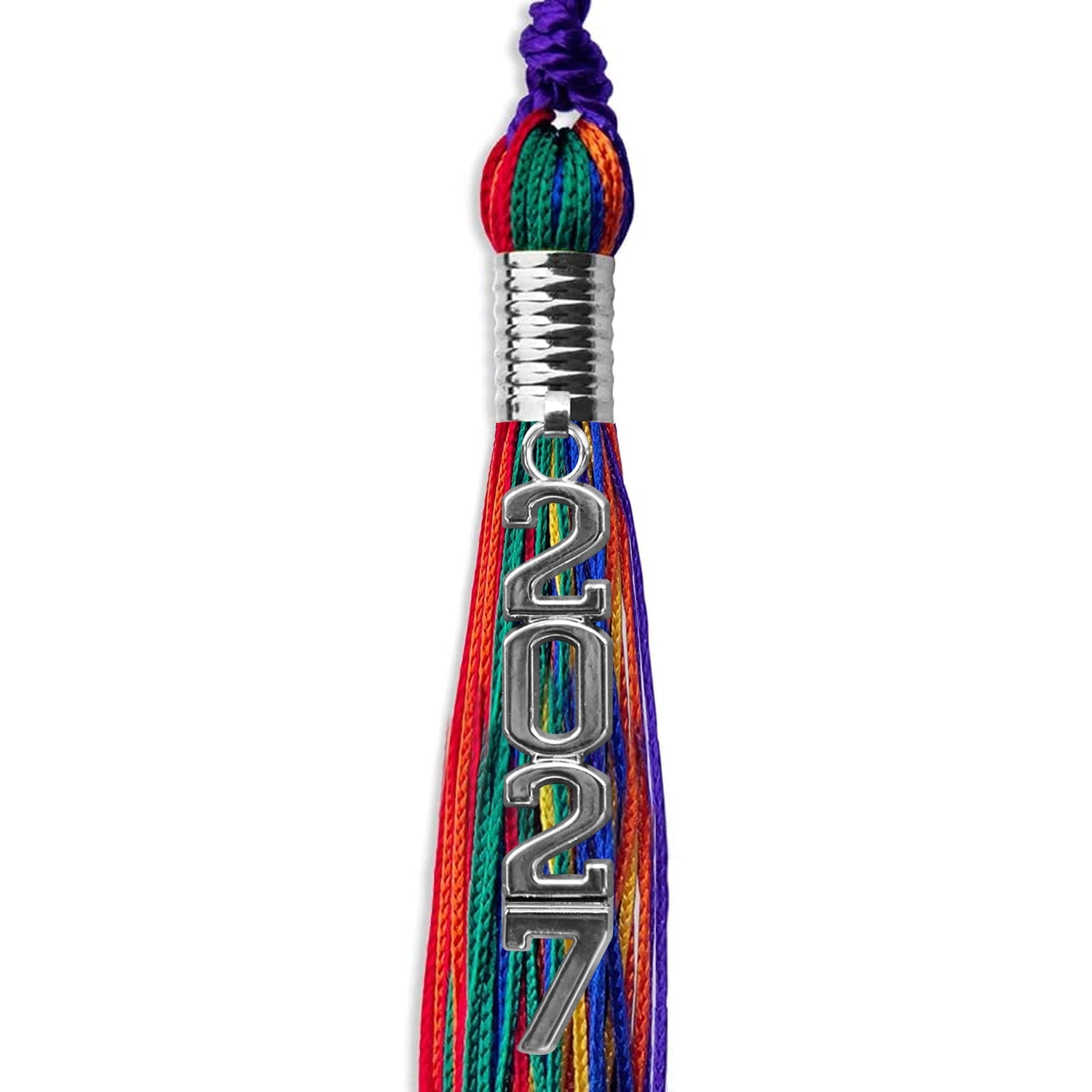 Rainbow Graduation Tassel with Silver Stacked Date Drop - Endea Graduation