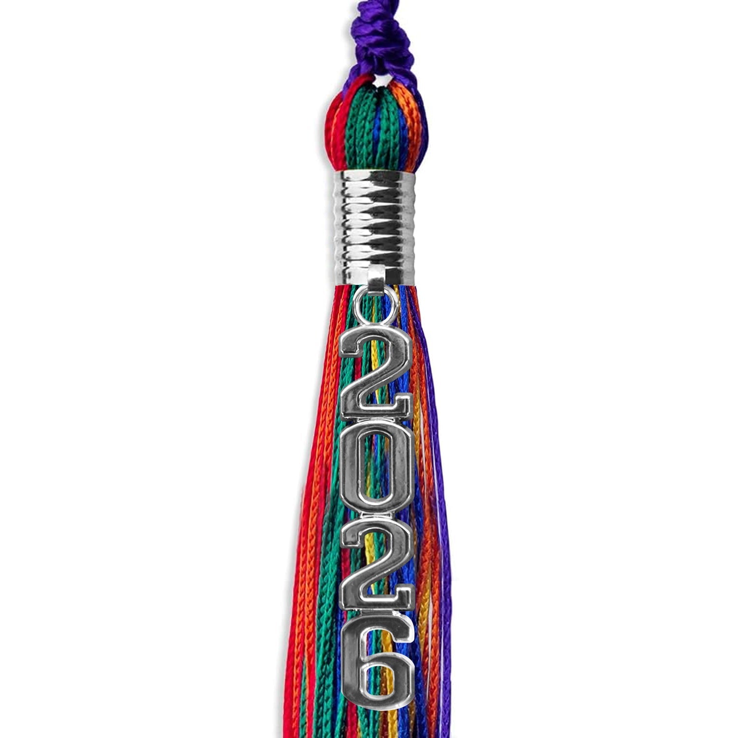 Rainbow Graduation Tassel with Silver Stacked Date Drop - Endea Graduation