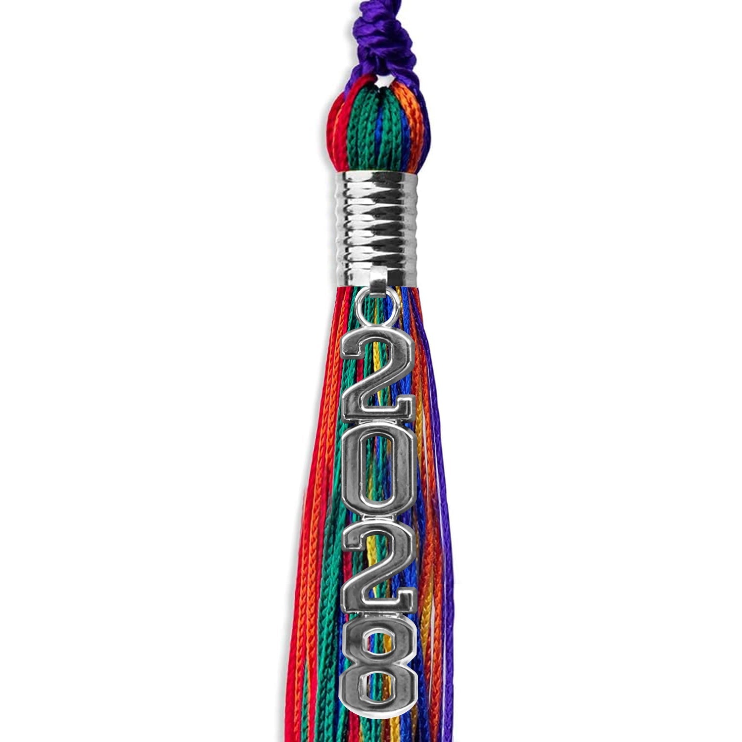 Rainbow Graduation Tassel with Silver Stacked Date Drop - Endea Graduation
