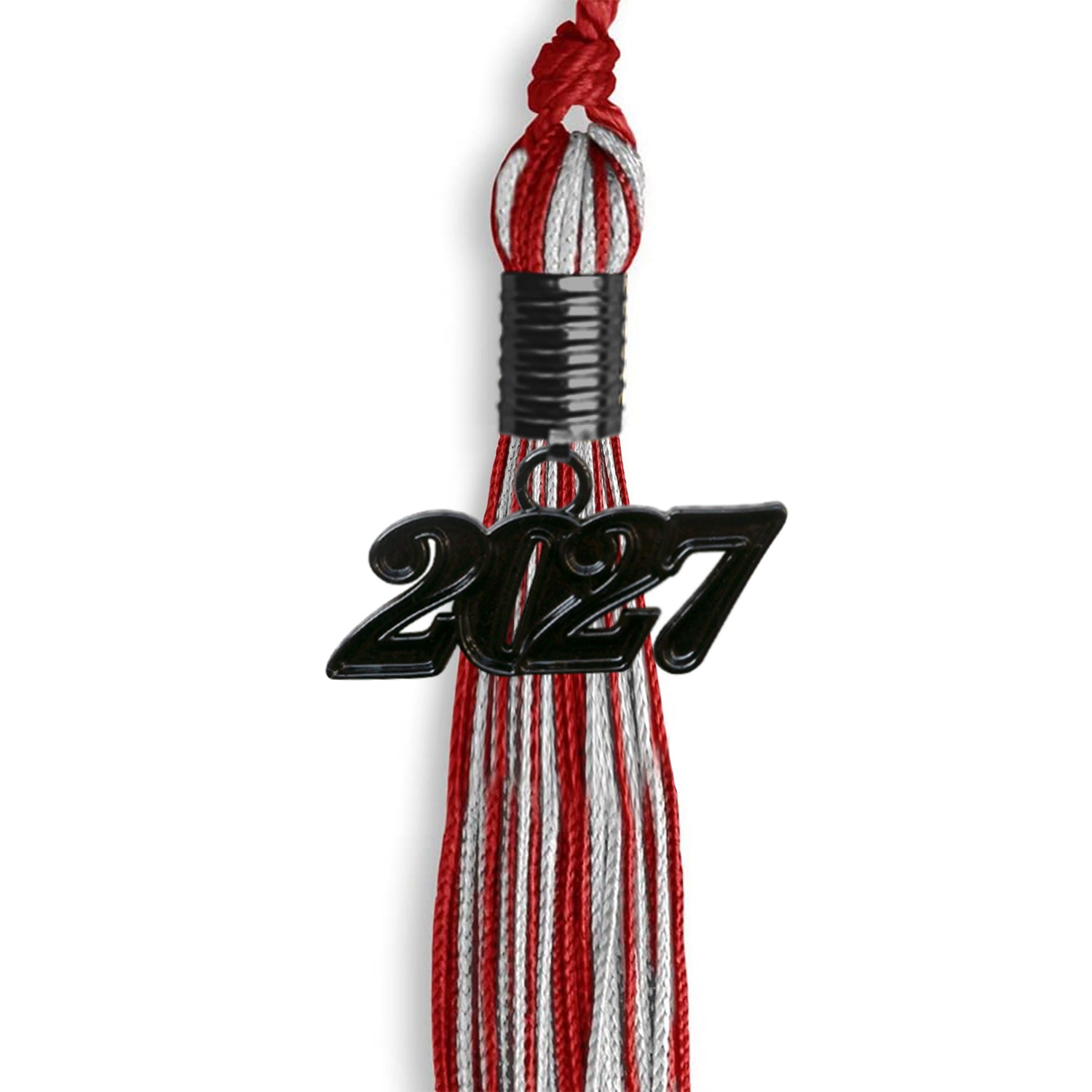 Red/Silver Mixed Color Graduation Tassel with Black Date Drop - Endea Graduation