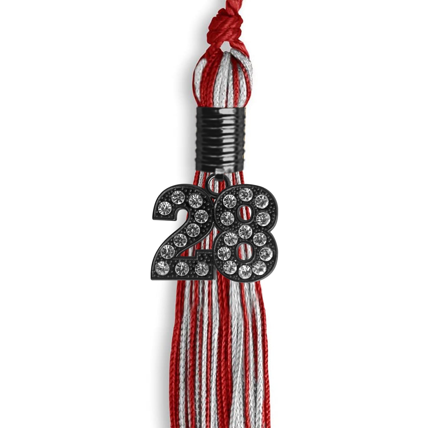 Red/Silver Mixed Color Graduation Tassel with Black Date Drop - Endea Graduation