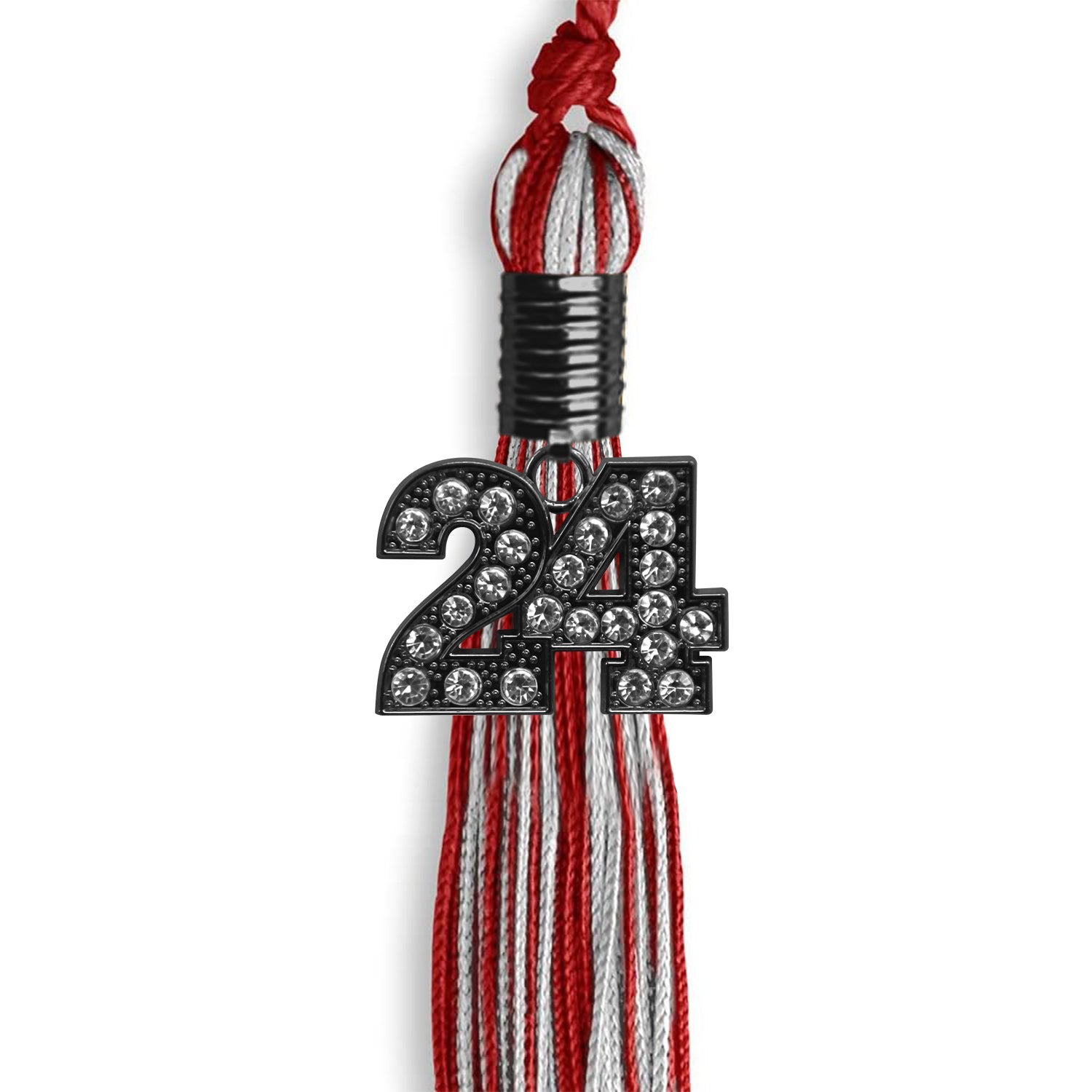 Red/Silver Mixed Color Graduation Tassel with Black Date Drop - Endea Graduation