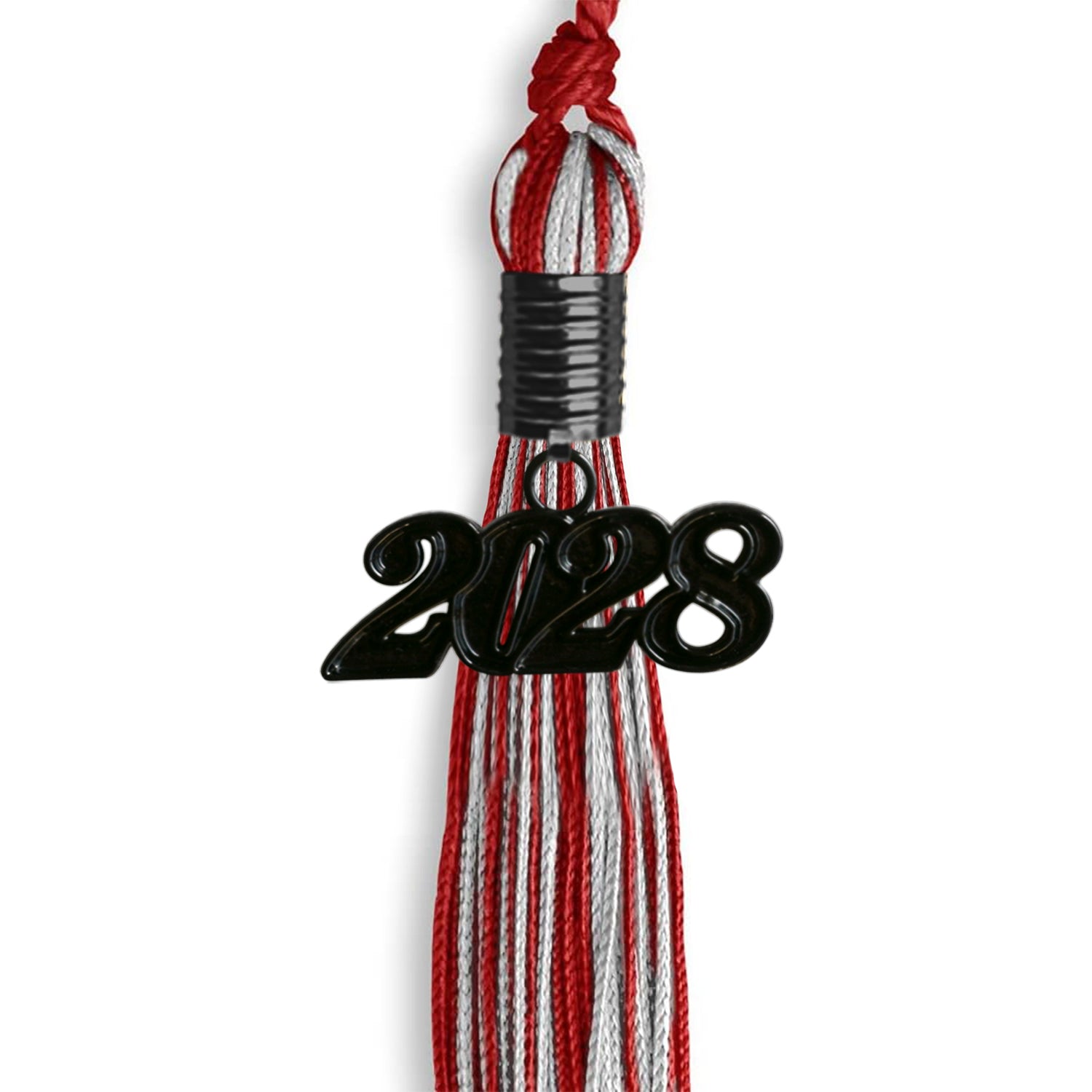 Red/Silver Mixed Color Graduation Tassel with Black Date Drop - Endea Graduation
