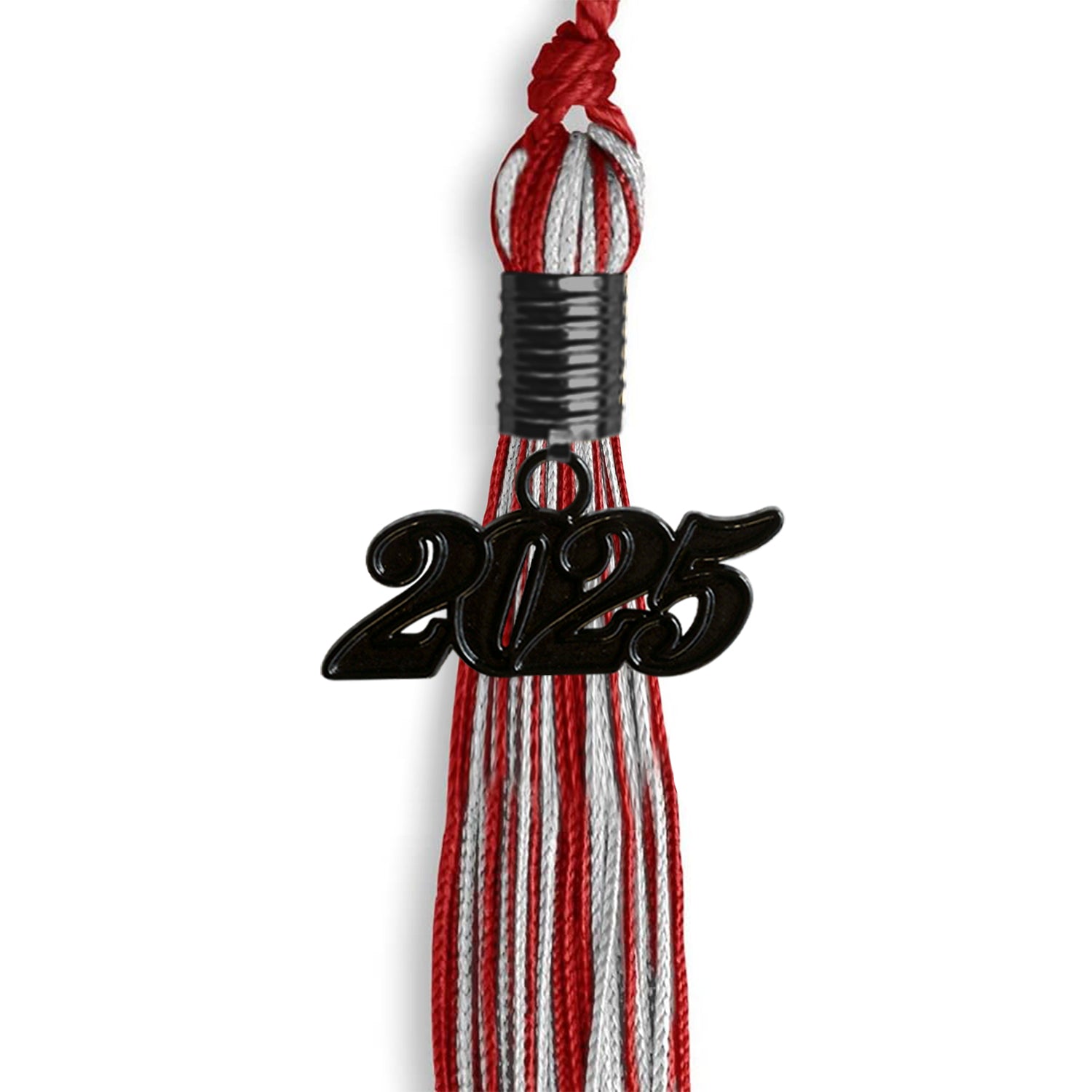 Red/Silver Mixed Color Graduation Tassel with Black Date Drop - Endea Graduation