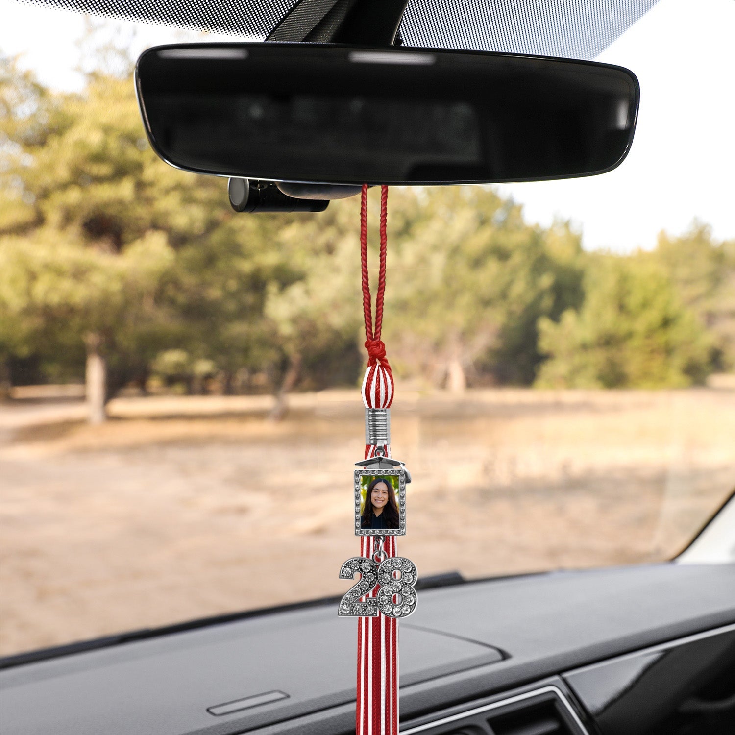 Red/White Tassel with Photo Frame Charm and Bling Charm - Endea Graduation