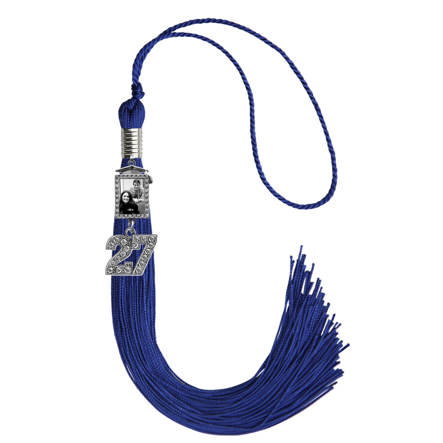 Royal Blue Tassel with Photo Frame Charm and Bling Charm - Endea Graduation