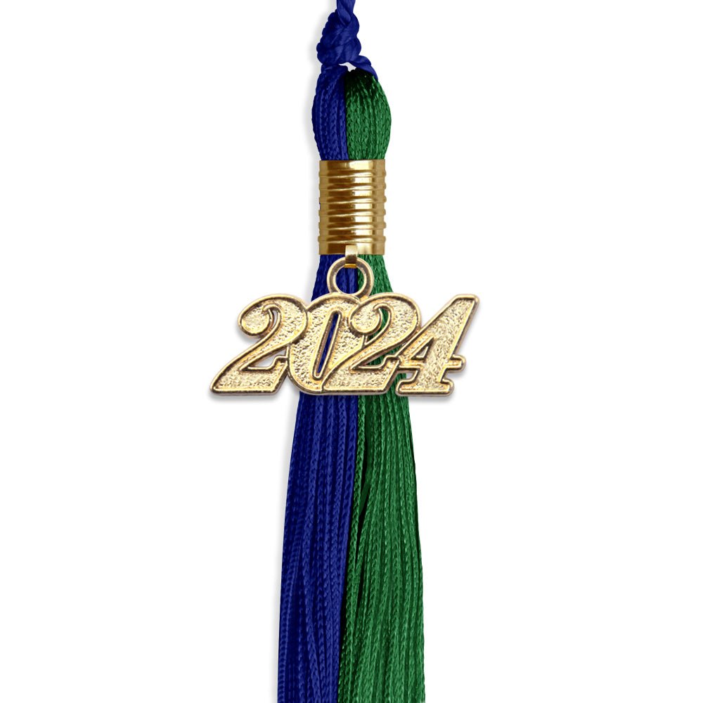 Royal Blue/Green Graduation Tassel with Gold Date Drop - Endea Graduation