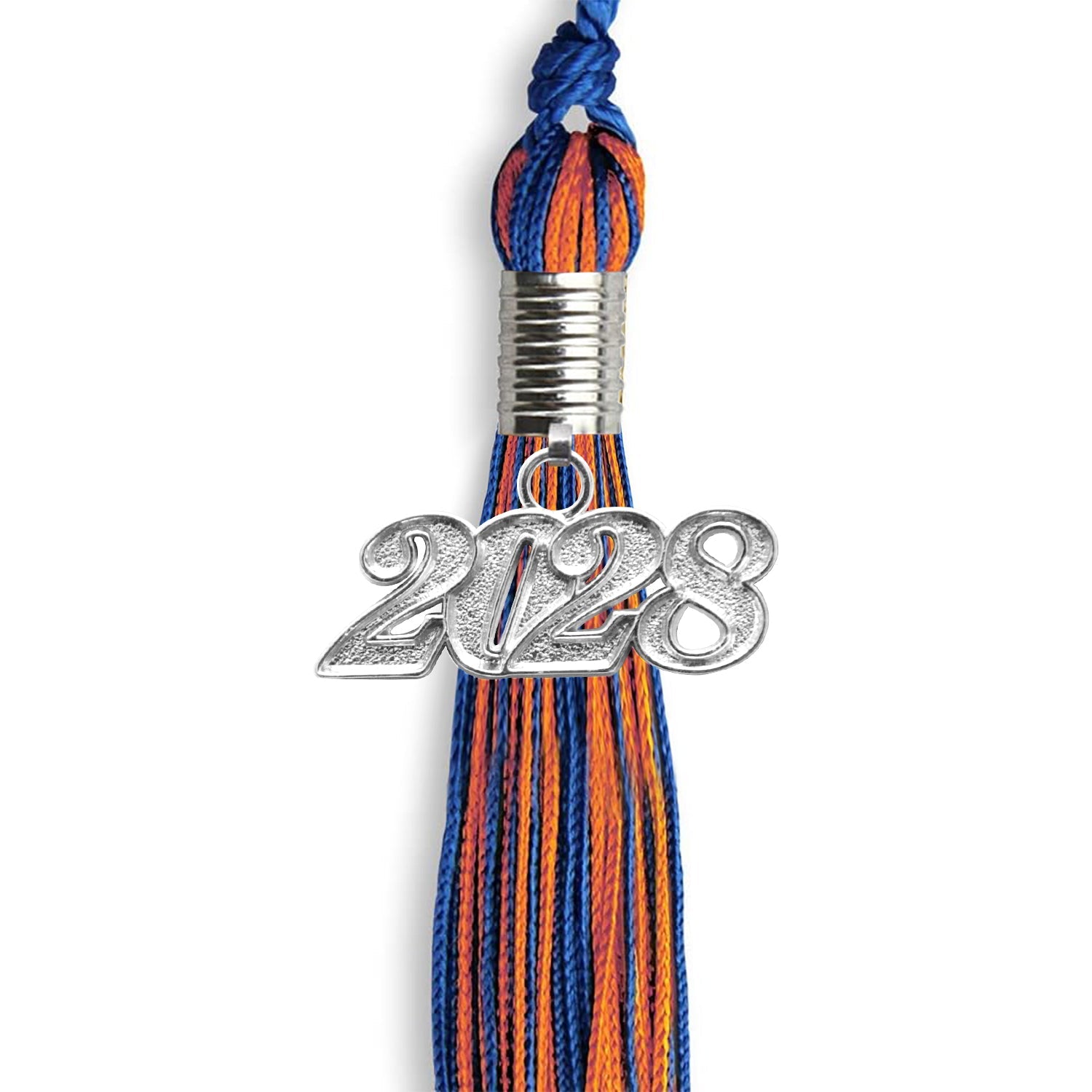 Royal Blue/Orange Mixed Color Graduation Tassel with Silver Date Drop - Endea Graduation