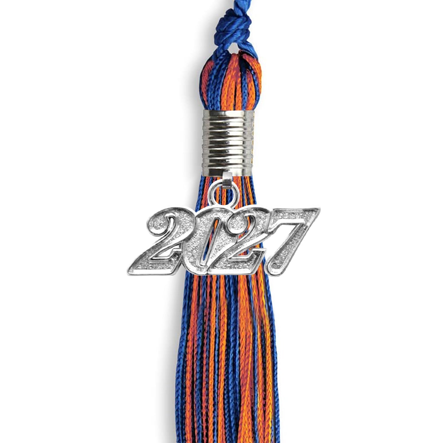 Royal Blue/Orange Mixed Color Graduation Tassel with Silver Date Drop - Endea Graduation