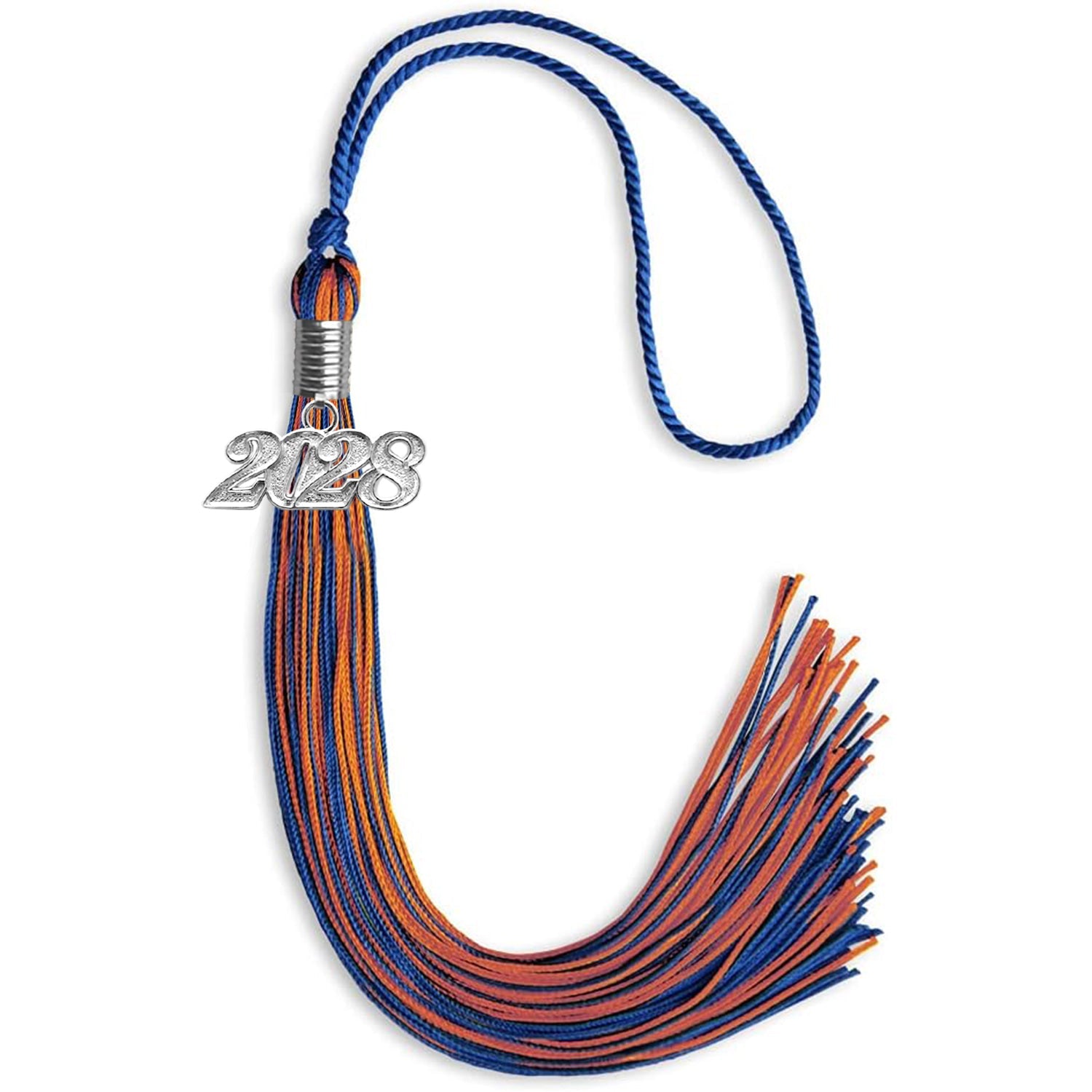 Royal Blue/Orange Mixed Color Graduation Tassel with Silver Date Drop - Endea Graduation
