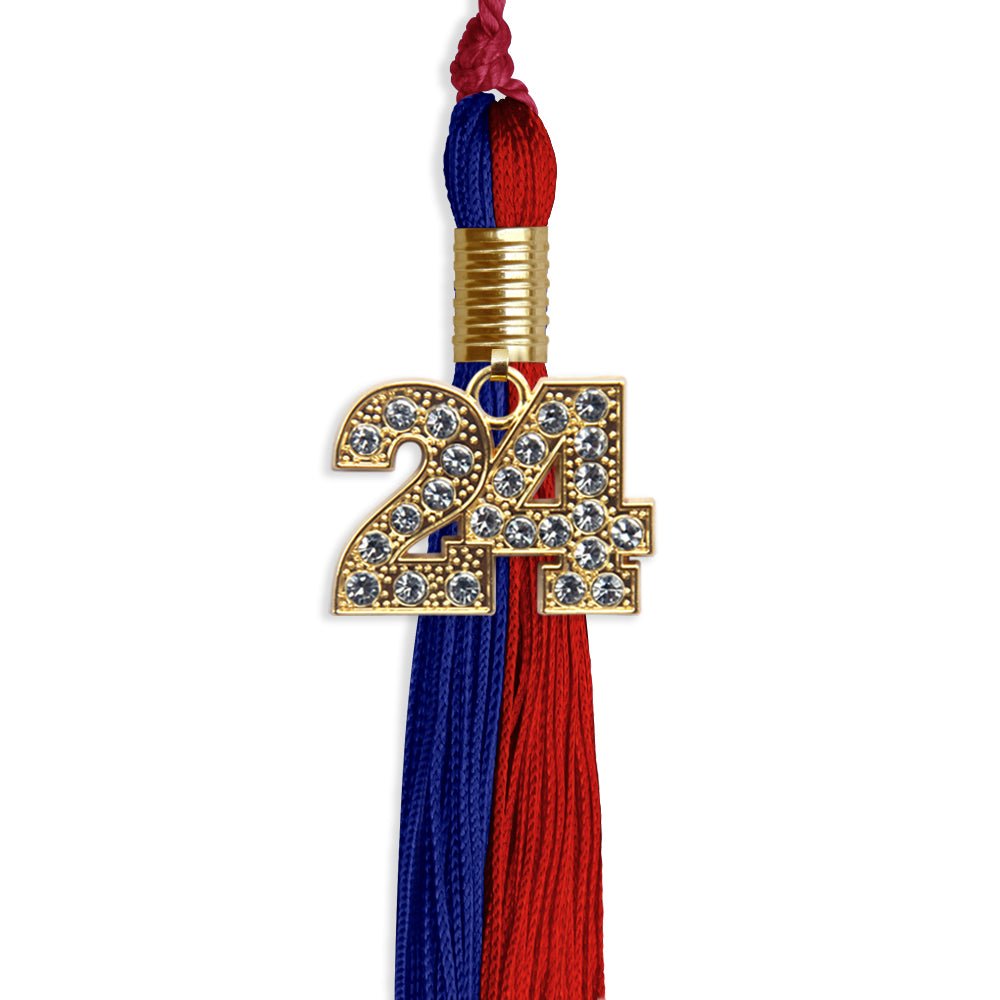 Royal Blue/Red Graduation Tassel with Gold Date Drop - Endea Graduation