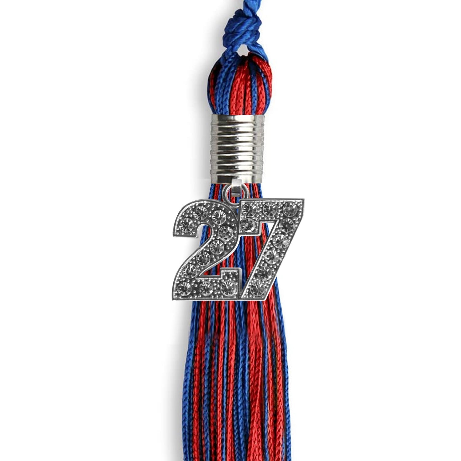 Royal Blue/Red Mixed Color Graduation Tassel with Silver Date Drop - Endea Graduation