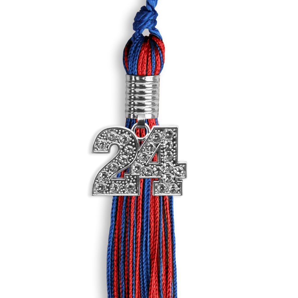 Royal Blue/Red Mixed Color Graduation Tassel with Silver Date Drop - Endea Graduation