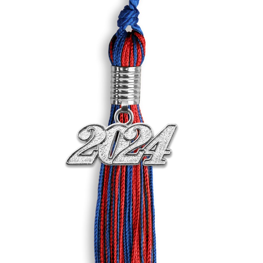 Royal Blue/Red Mixed Color Graduation Tassel with Silver Date Drop - Endea Graduation