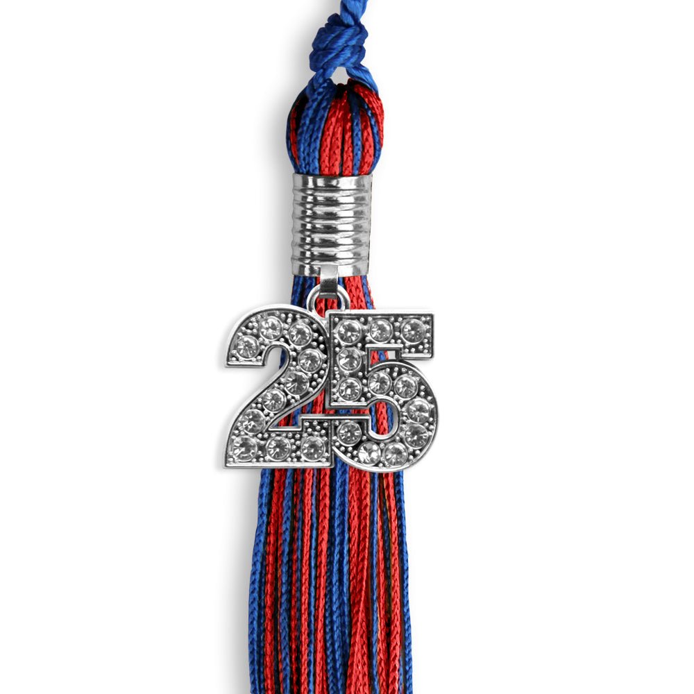 Royal Blue/Red Mixed Color Graduation Tassel with Silver Date Drop - Endea Graduation