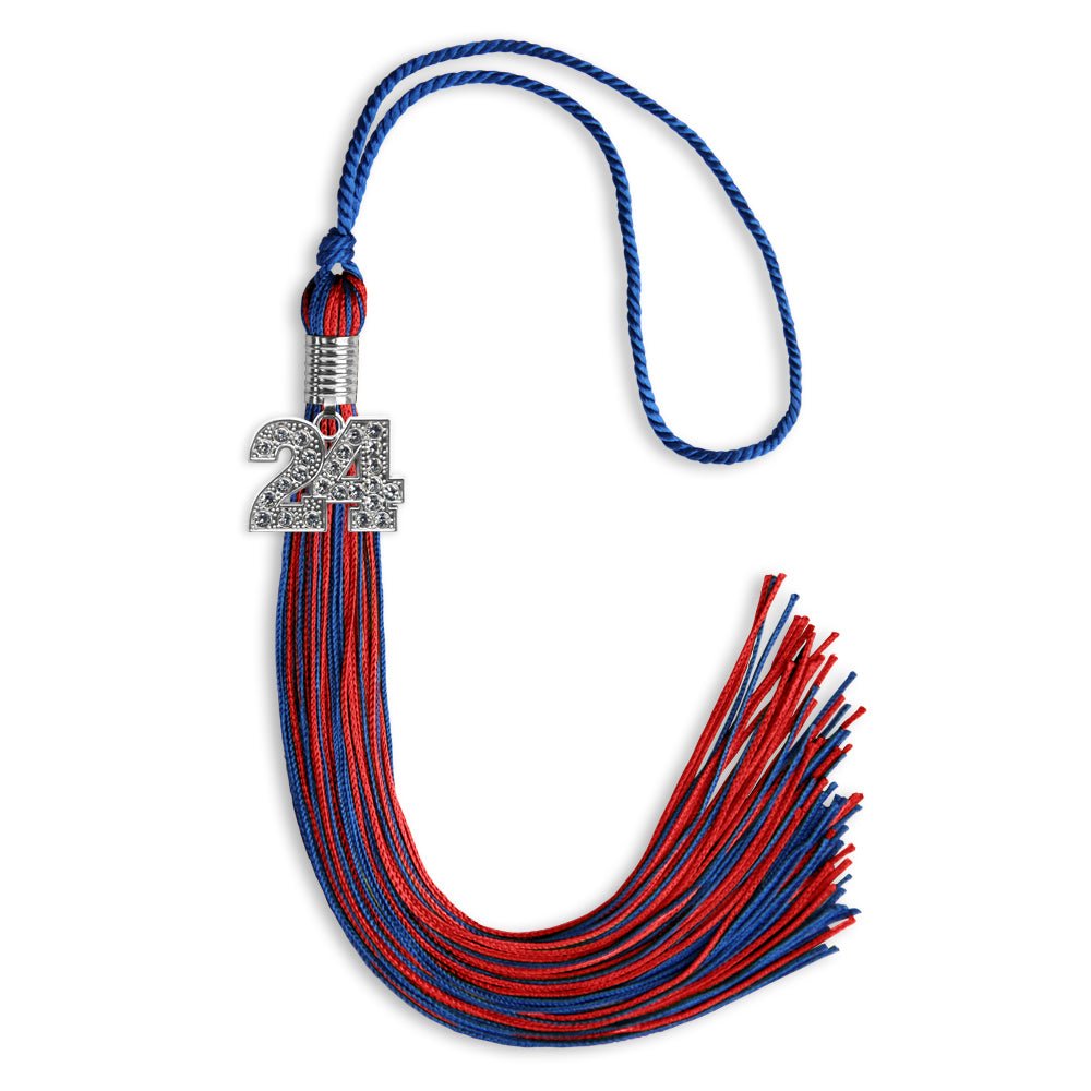 Royal Blue/Red Mixed Color Graduation Tassel with Silver Date Drop - Endea Graduation