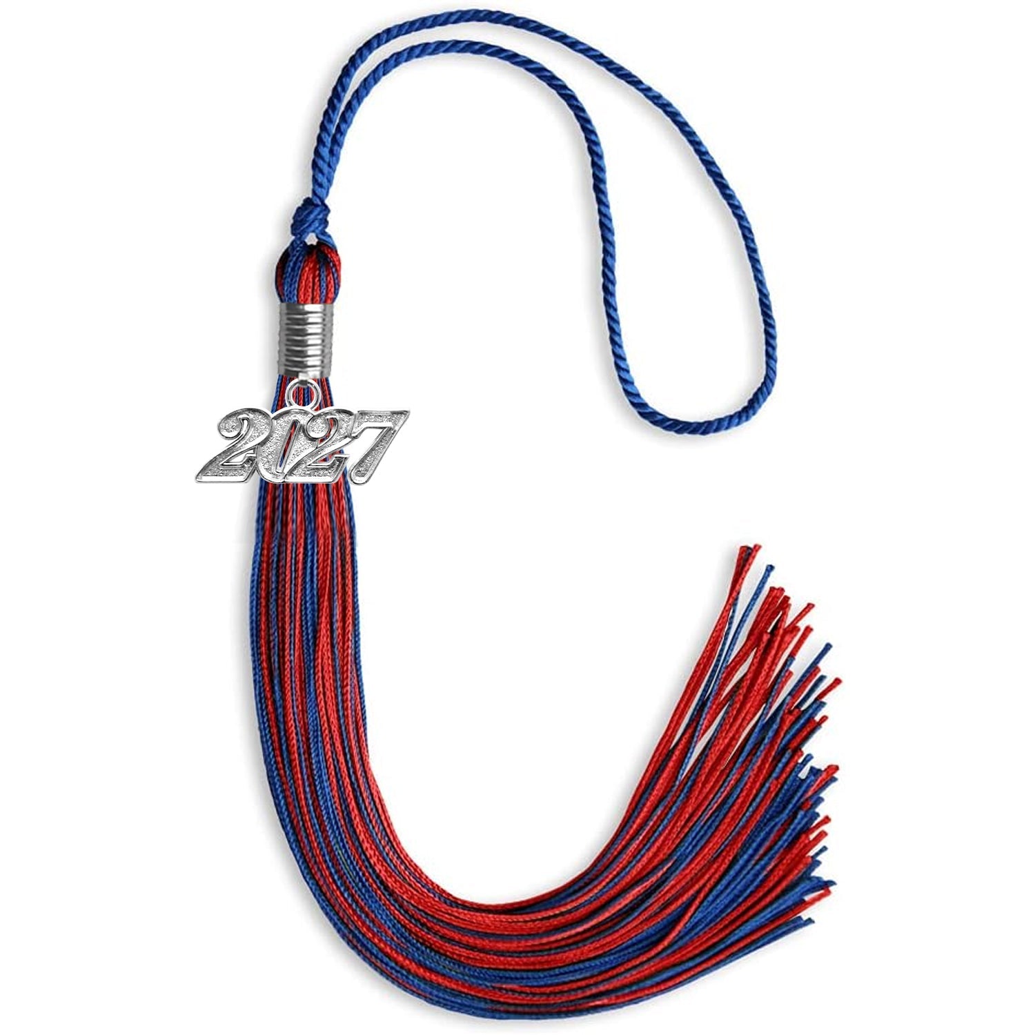 Royal Blue/Red Mixed Color Graduation Tassel with Silver Date Drop - Endea Graduation