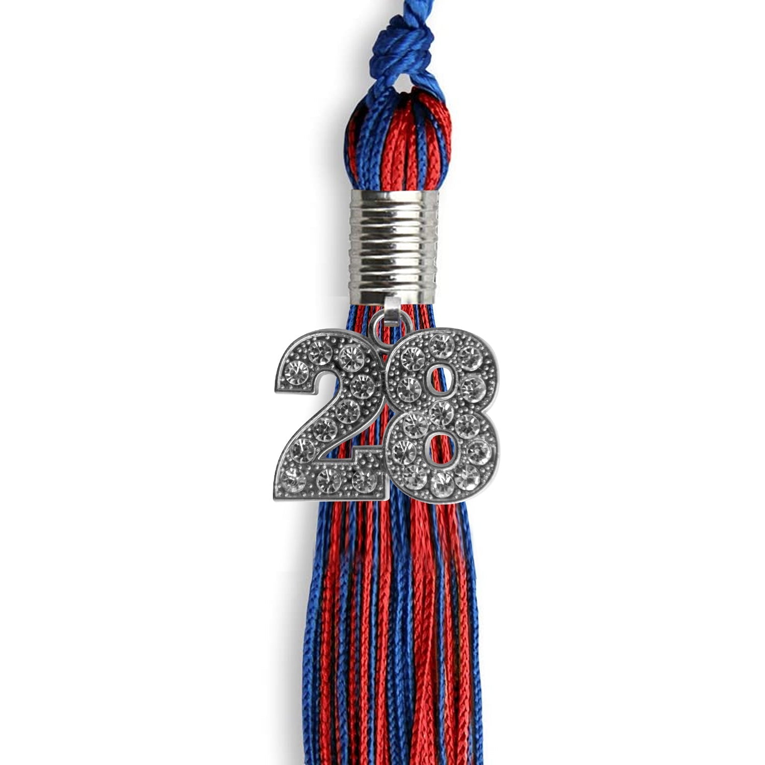 Royal Blue/Red Mixed Color Graduation Tassel with Silver Date Drop - Endea Graduation