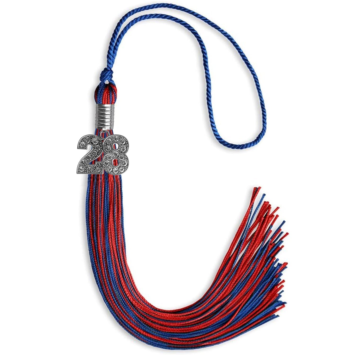 Royal Blue/Red Mixed Color Graduation Tassel with Silver Date Drop - Endea Graduation
