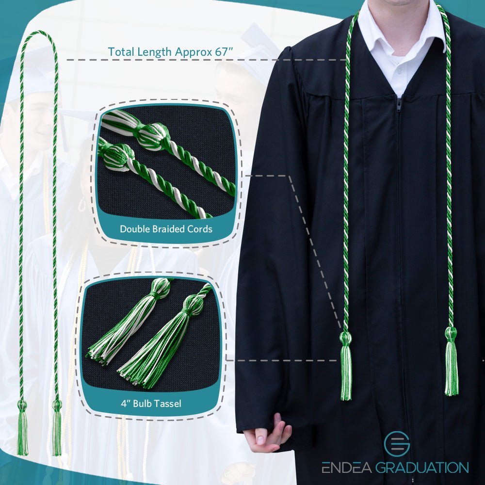Single Graduation Honor Cord Green/White - Endea Graduation