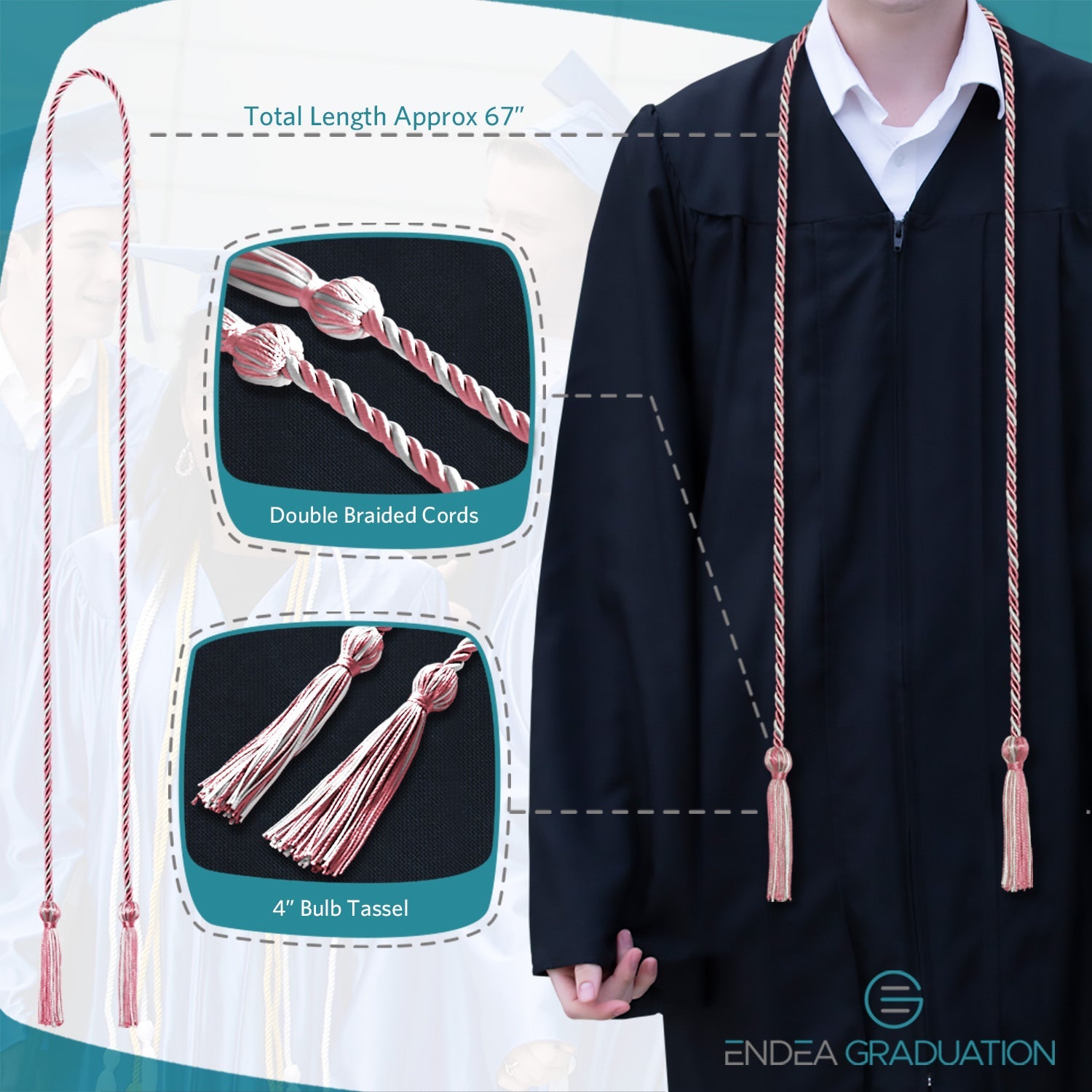 Single Graduation Honor Cord Pink/White - Endea Graduation