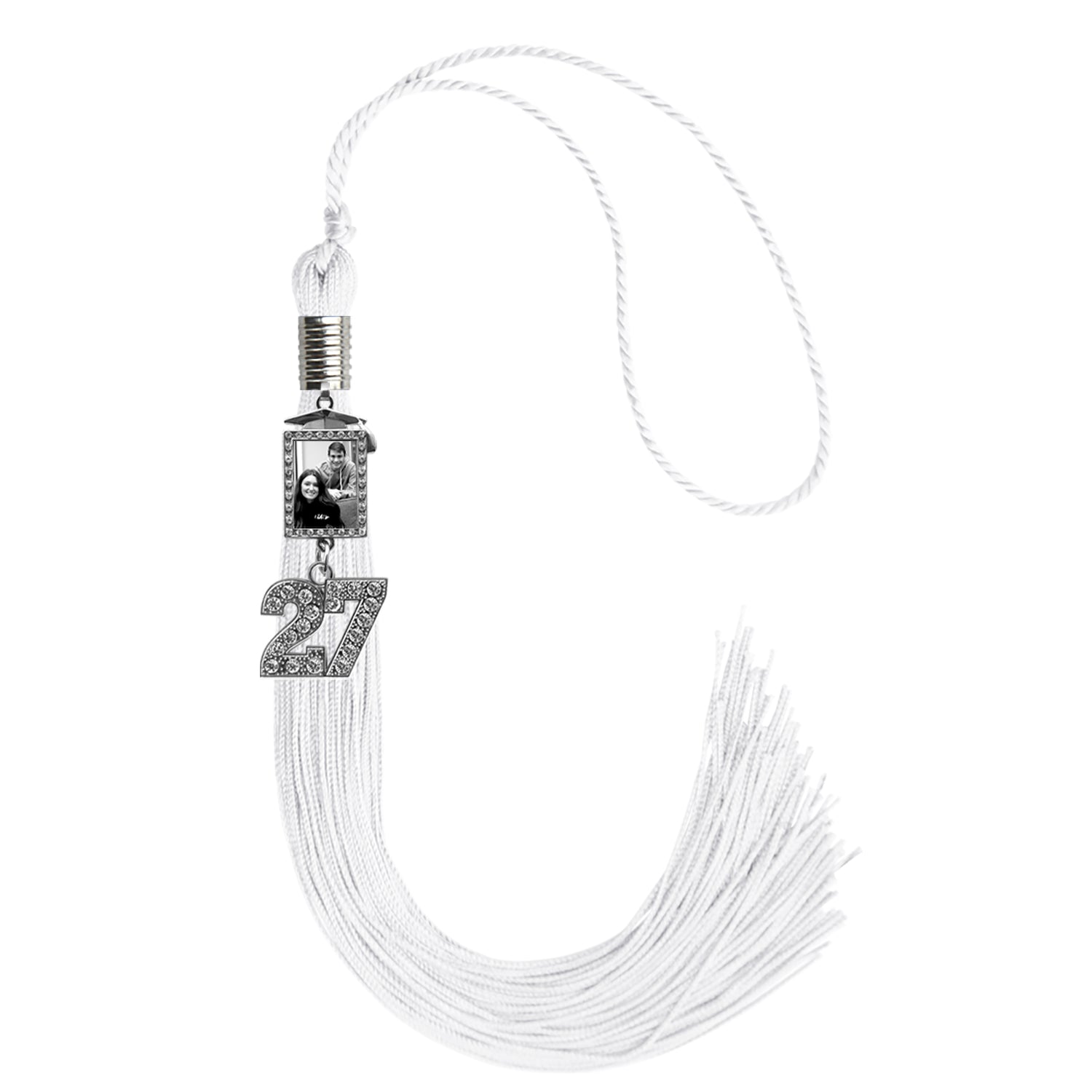 White Tassel with Photo Frame Charm and Bling Charm - Endea Graduation
