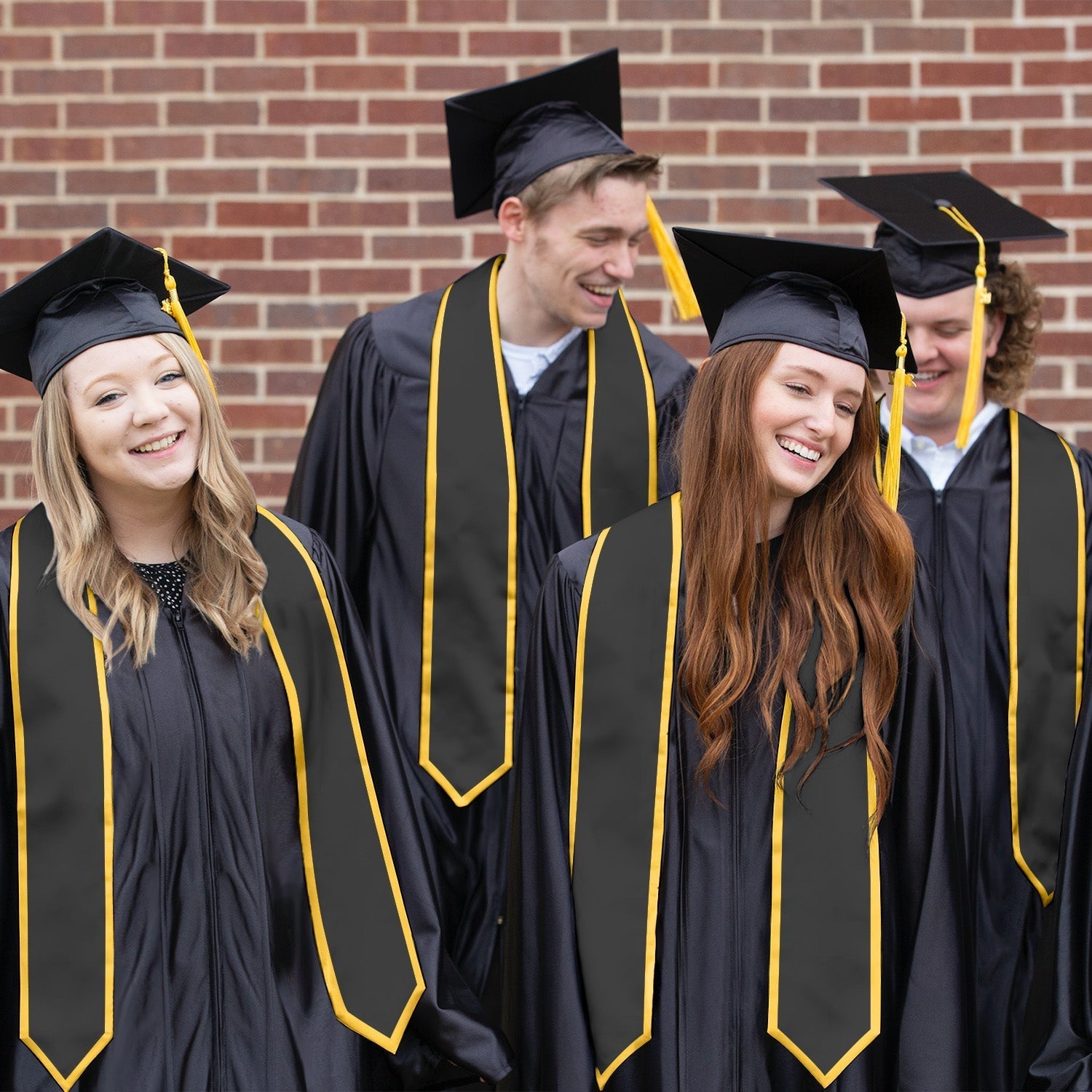 Black/Gold Plain Graduation Stole With Trim Color & Classic End - Endea Graduation