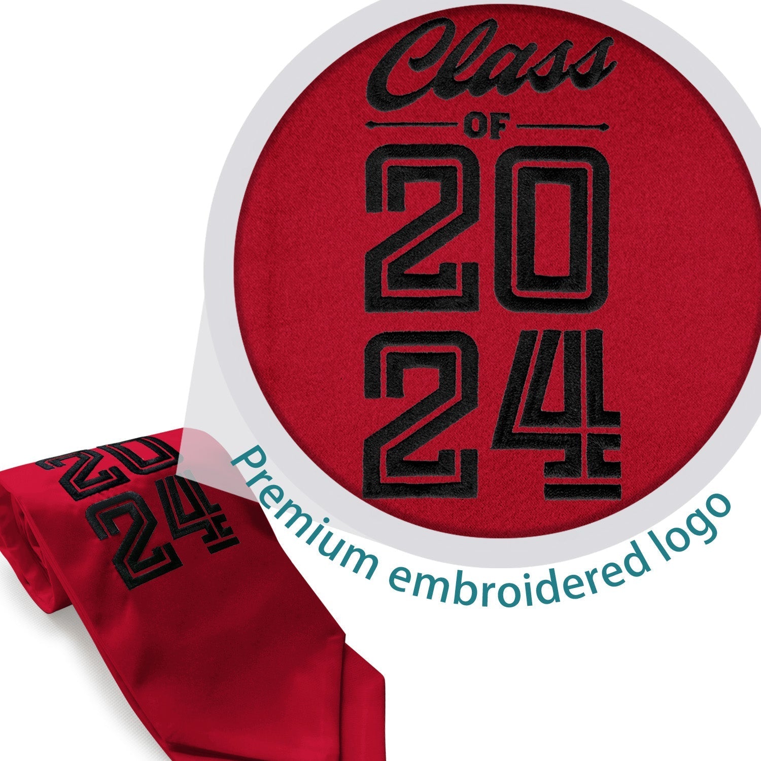 Endea Graduation Stole Class of 2024 With Classic Tips - Unisex Adult - 62" Long - Graduation Sash Red - Endea Graduation