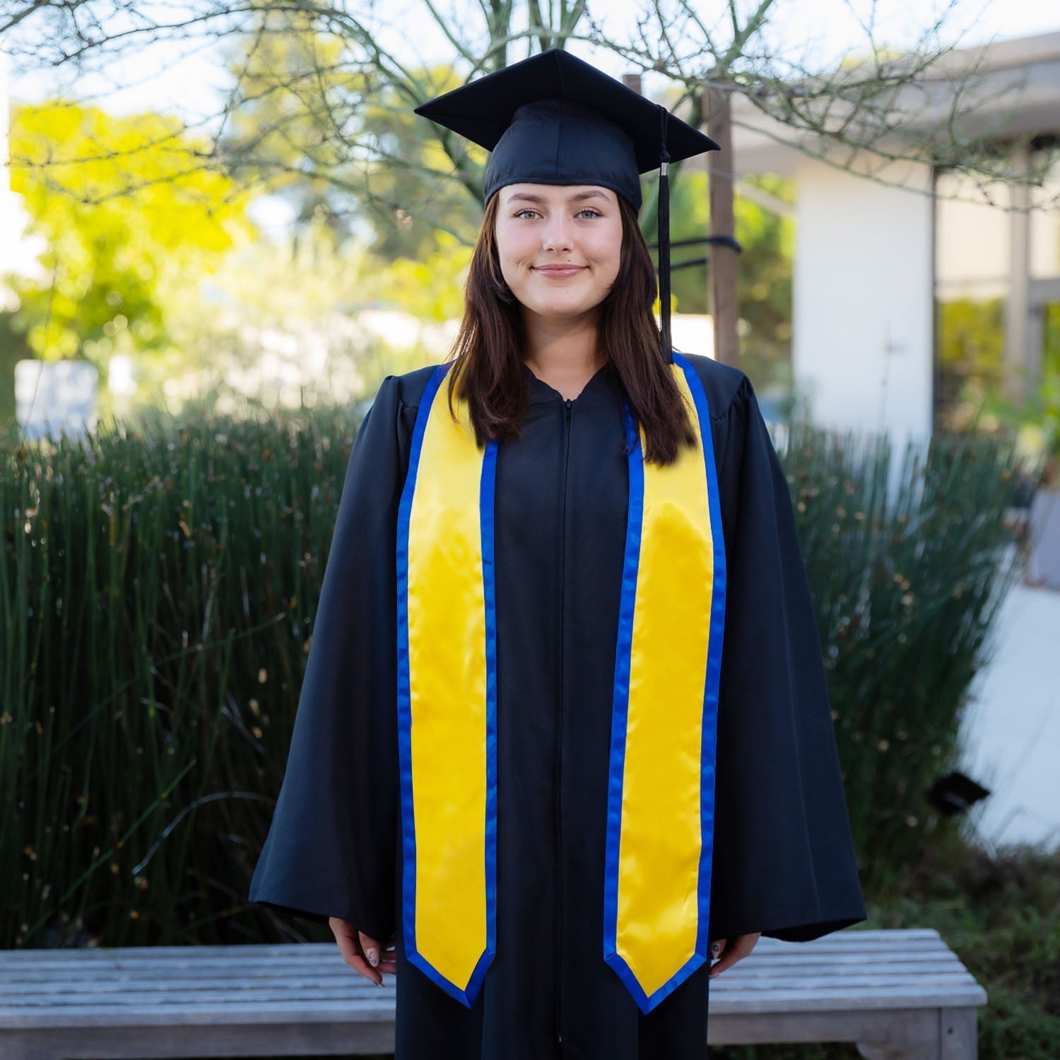 Gold/Royal Blue Plain Graduation Stole With Trim Color & Classic End - Endea Graduation