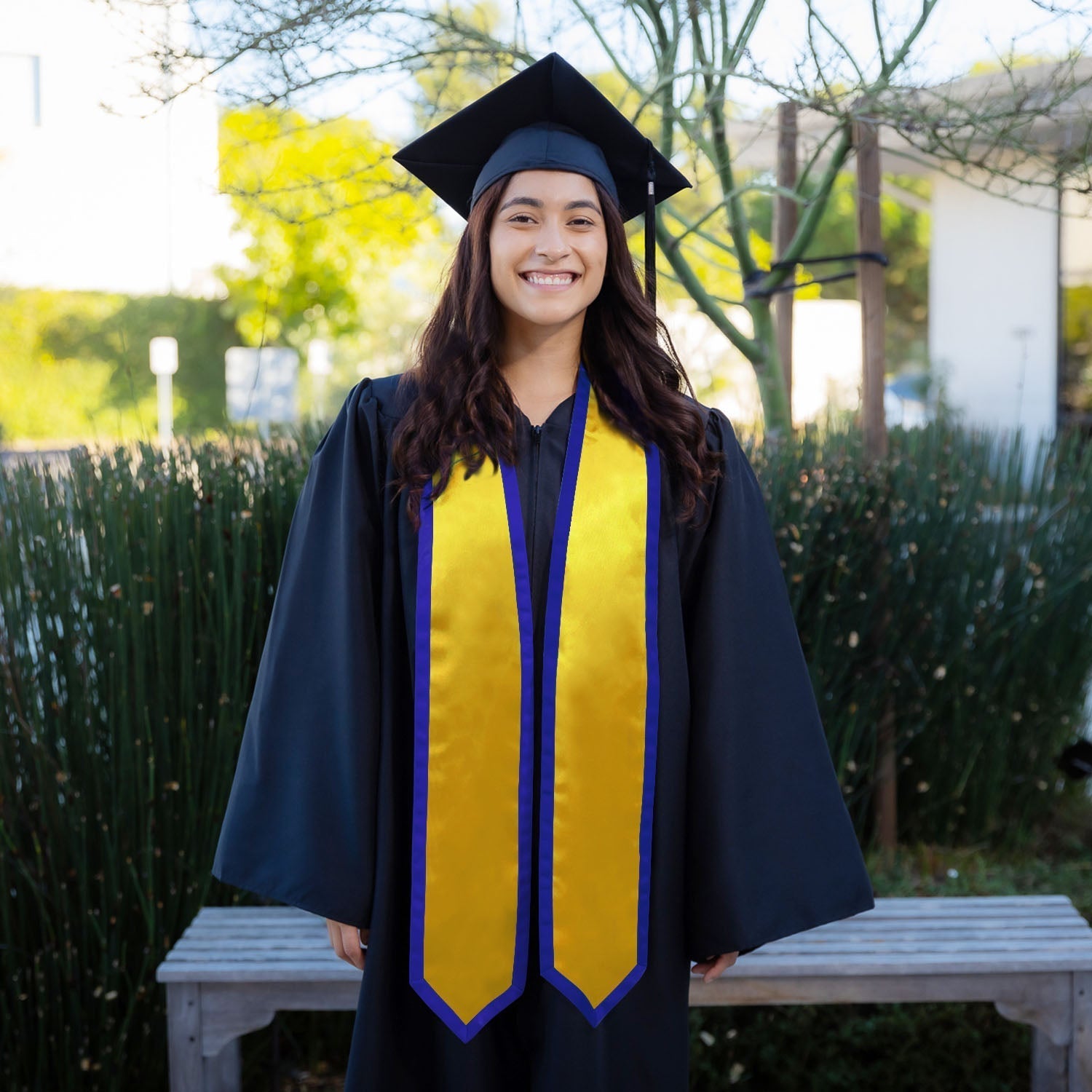 Gold/Royal Blue Plain Graduation Stole With Trim Color & Classic End - Endea Graduation