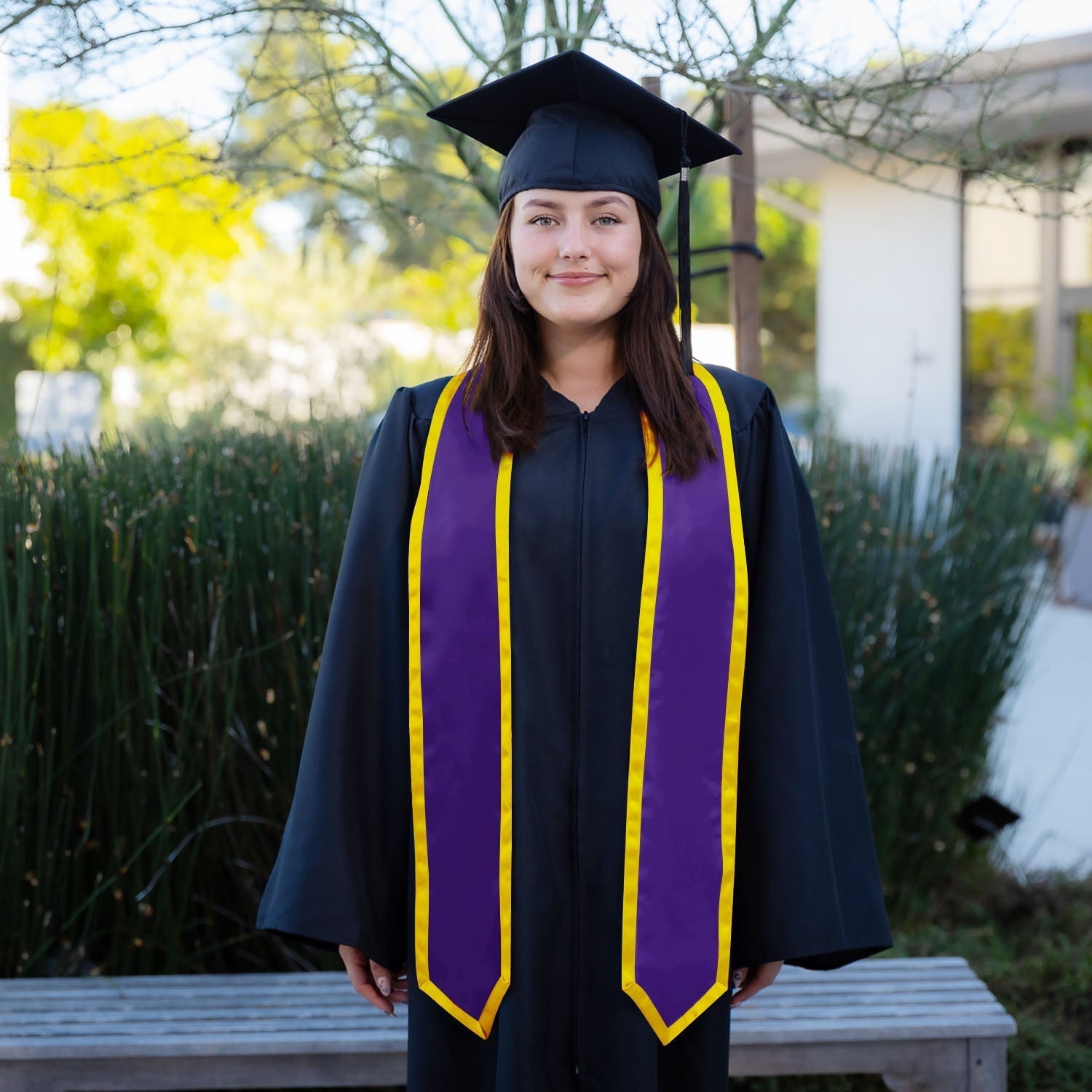Pruple/Gold Plain Graduation Stole With Trim Color & Classic End - Endea Graduation