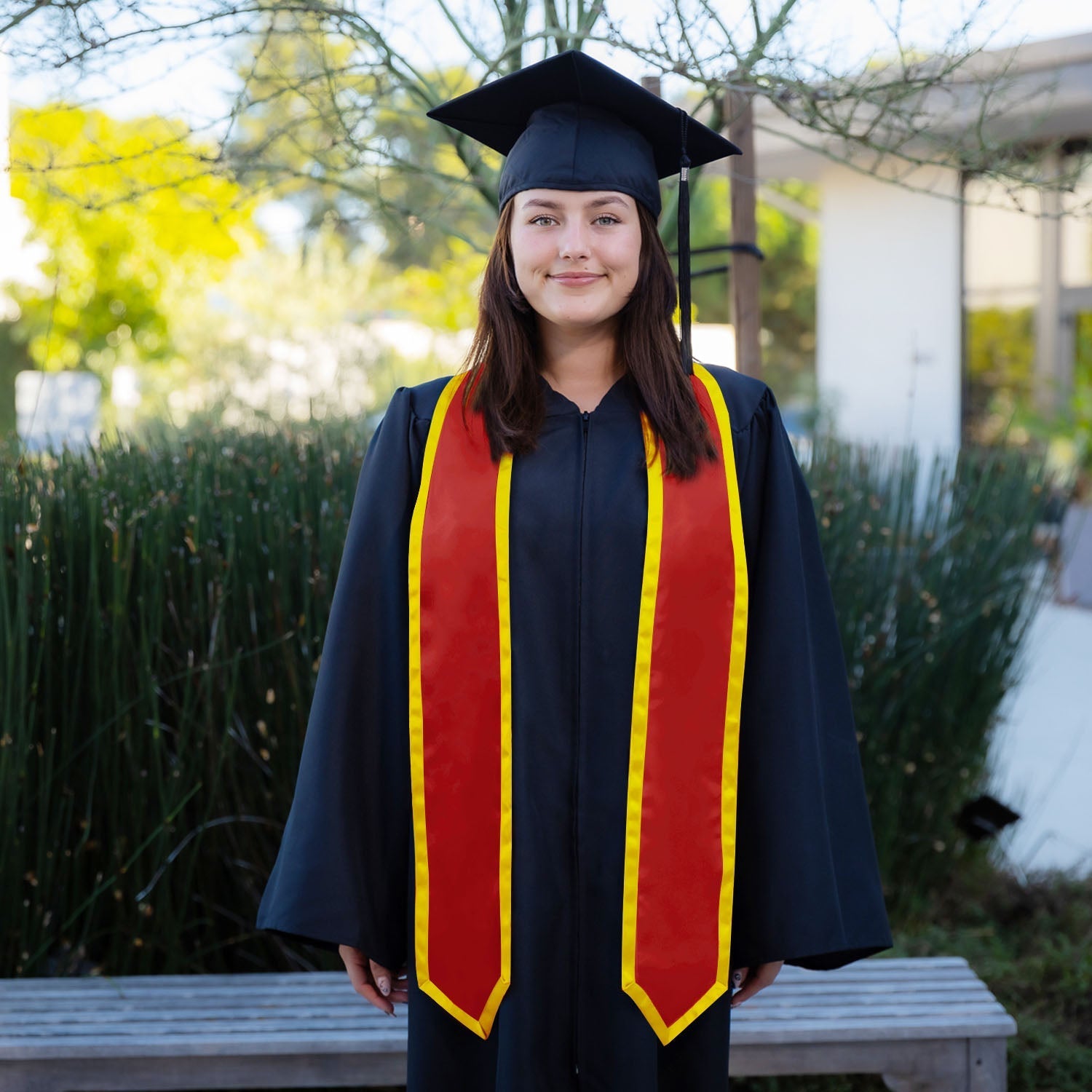 Red/Gold Plain Graduation Stole With Trim Color & Classic End - Endea Graduation