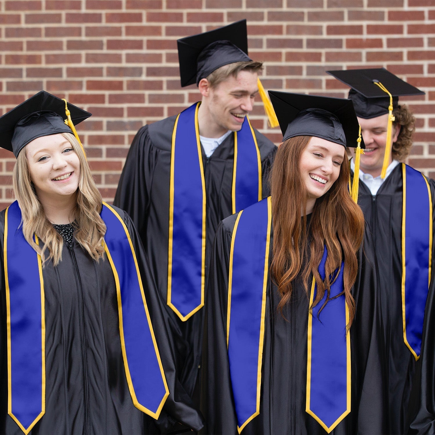 Royal Blue/Gold Plain Graduation Stole With Trim Color & Classic End - Endea Graduation