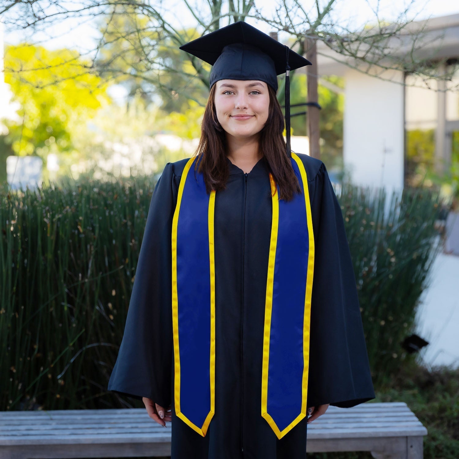 Royal Blue/Gold Plain Graduation Stole With Trim Color & Classic End - Endea Graduation