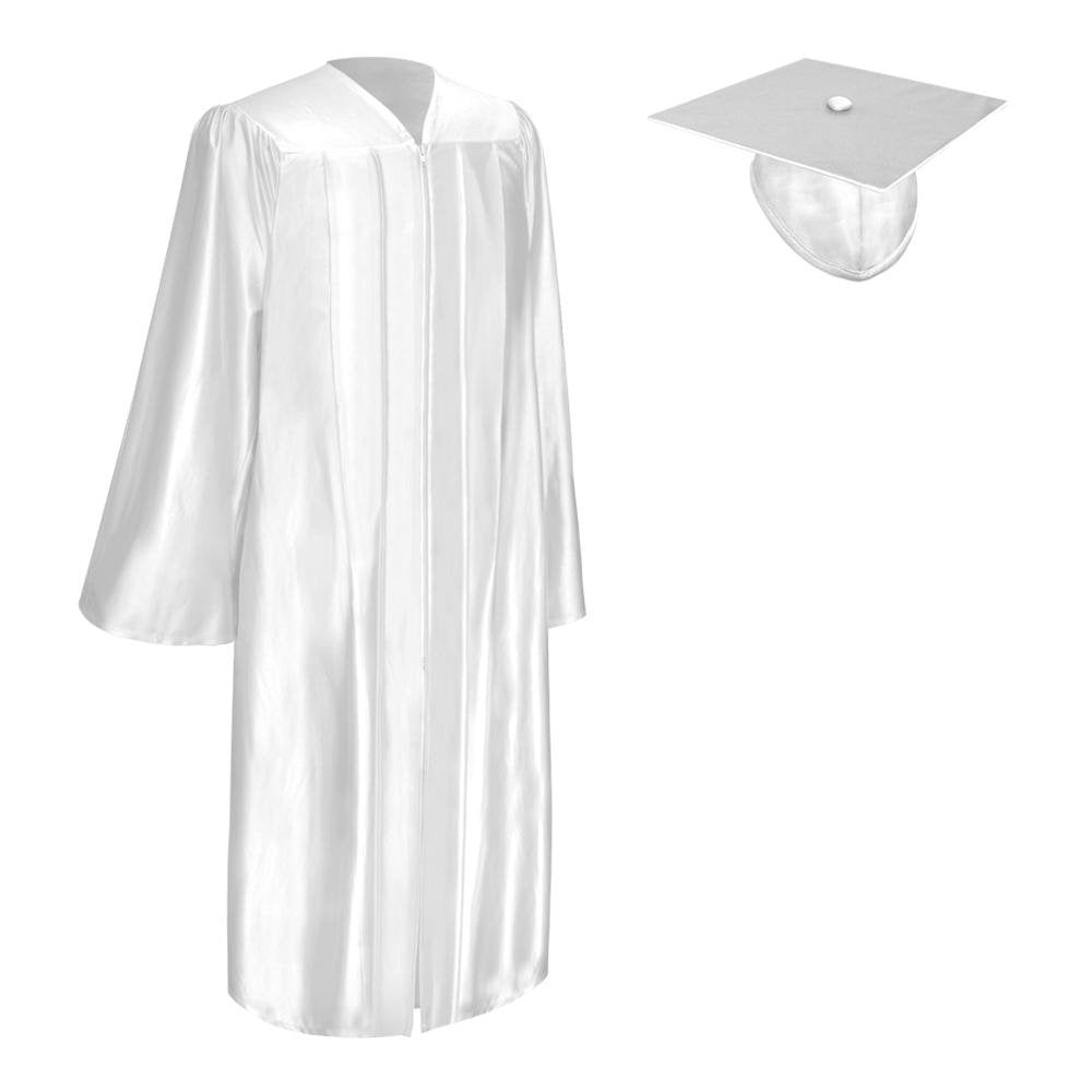 Endea Graduation Shiny White Graduation Gown Cap Endea Graduation Shiny White Graduation Gown Cap