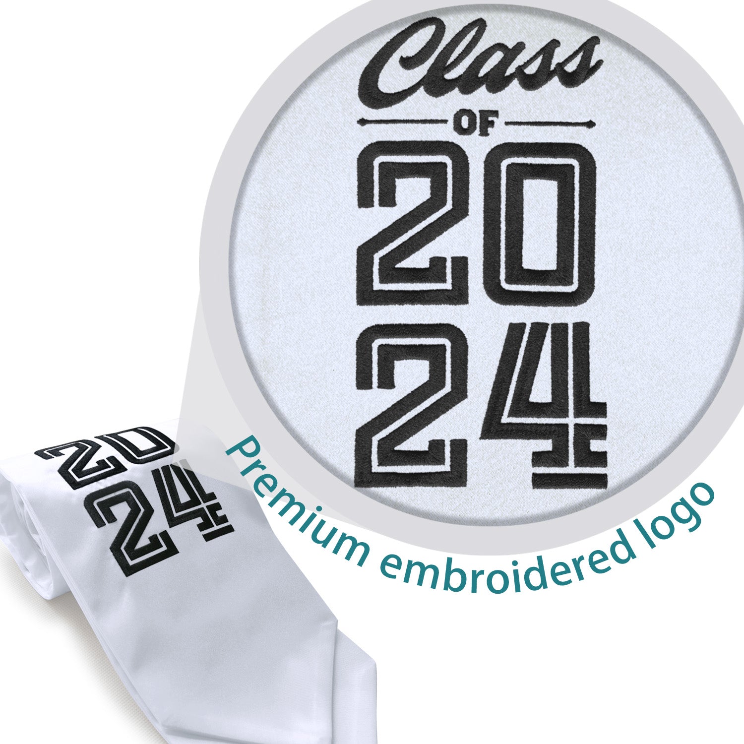 White Class of 2024 Graduation Stole/Sash With Classic Tips - Endea Graduation