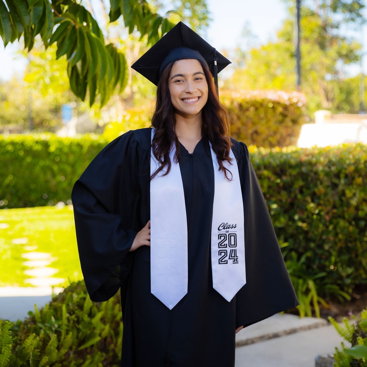 White Class of 2024 Graduation Stole/Sash With Classic Tips - Endea Graduation