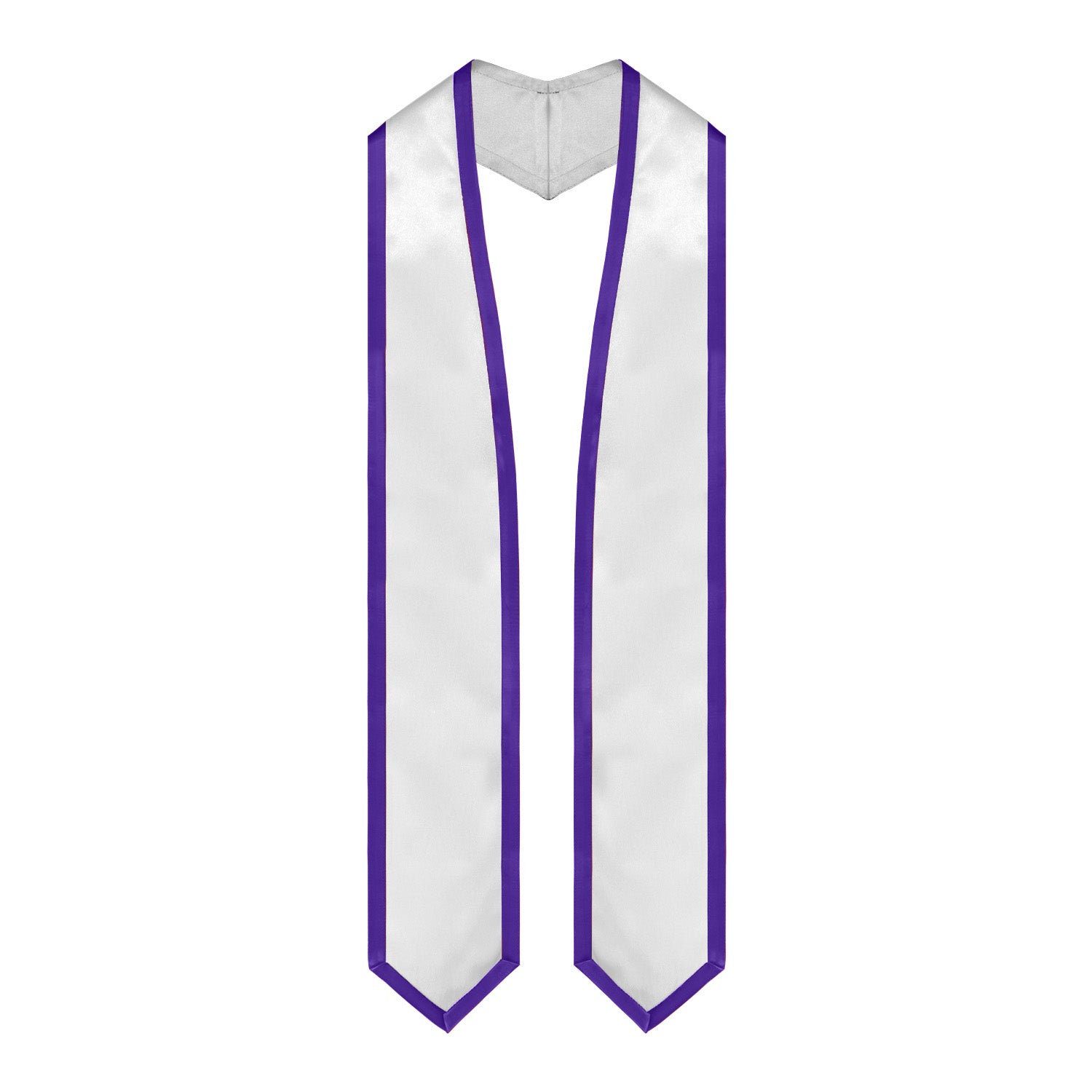 White/Purple Plain Graduation Stole With Trim Color & Classic End - Endea Graduation