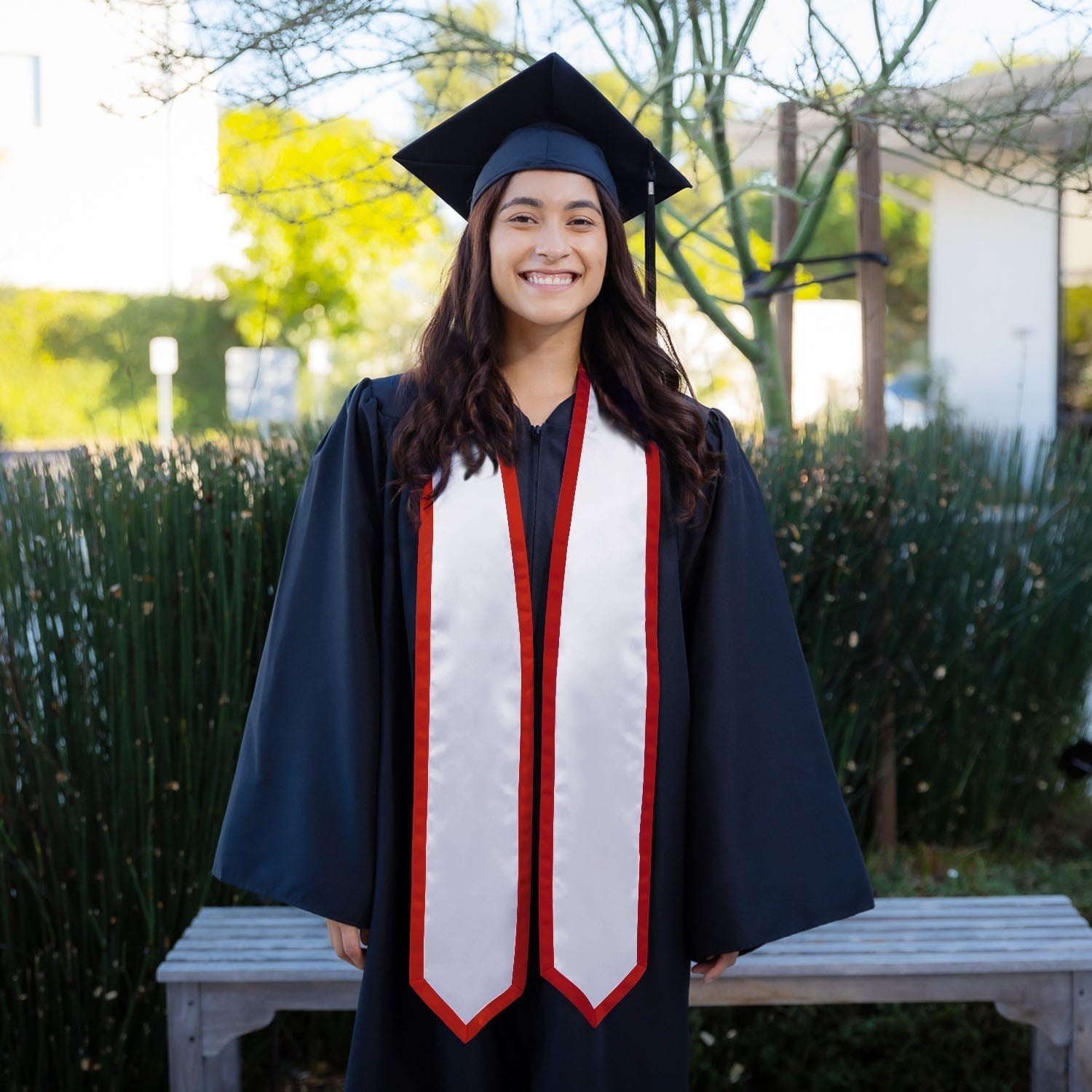 White/Red Plain Graduation Stole With Trim Color & Classic End - Endea Graduation