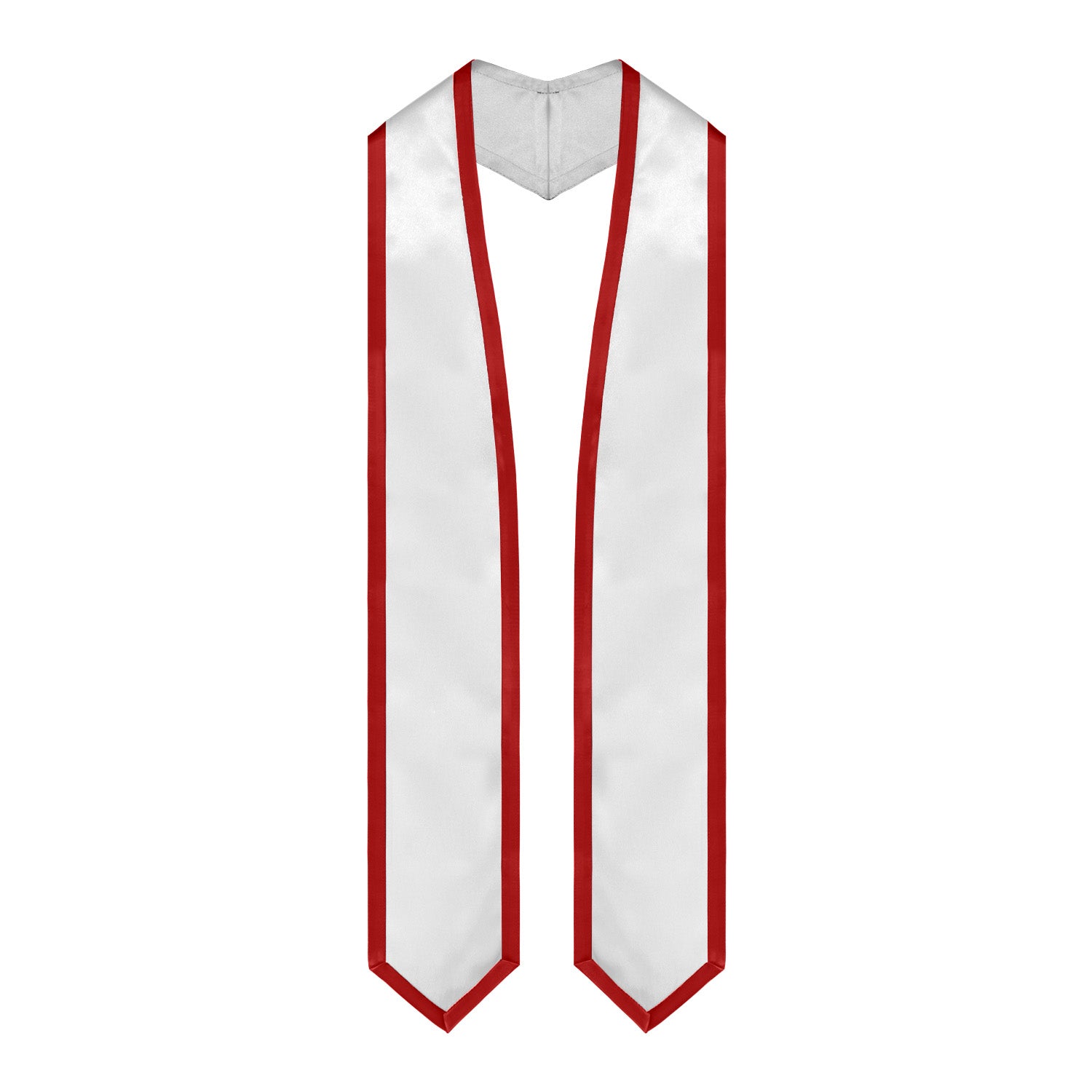 White/Red Plain Graduation Stole With Trim Color & Classic End - Endea Graduation