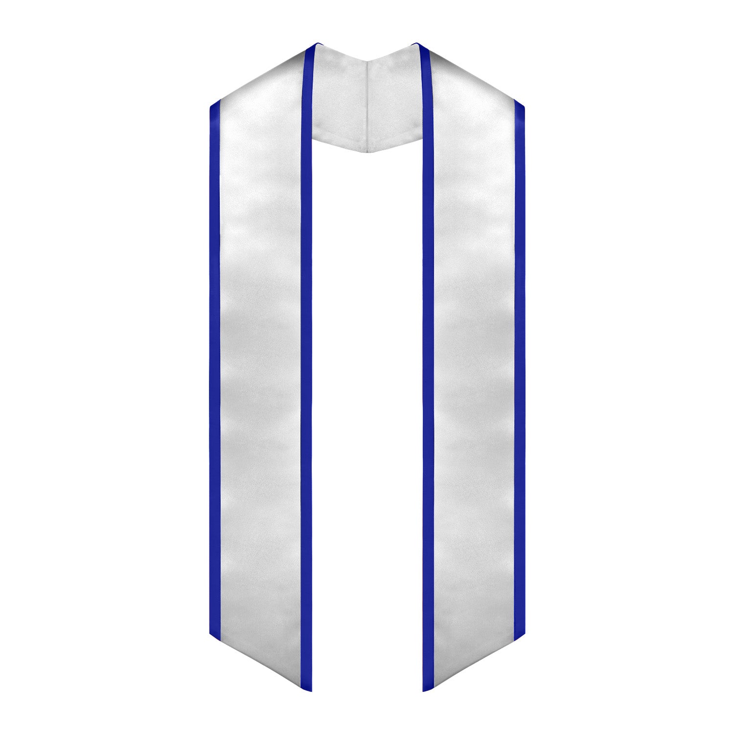 White/Royal Blue Plain Graduation Stole With Trim Color & Angled End - Endea Graduation