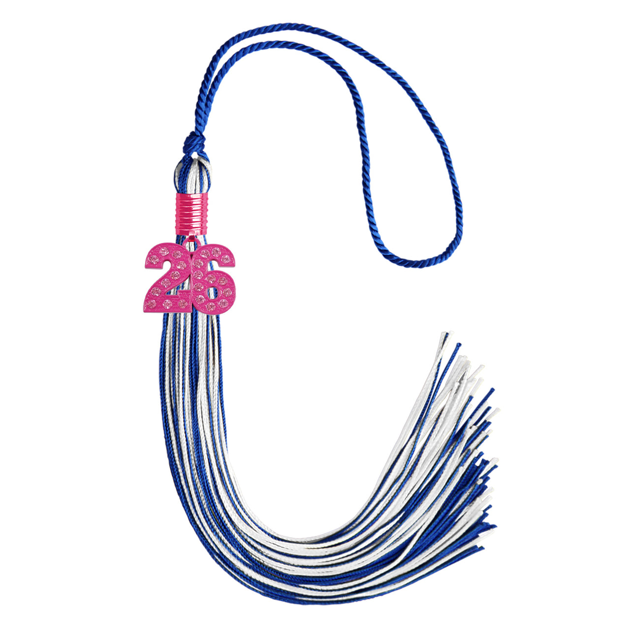 Royal Blue/White Mixed Color Graduation Tassel with Pink Bling Charm