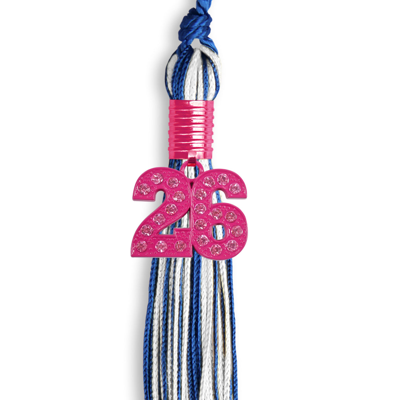 Royal Blue/White Mixed Color Graduation Tassel with Pink Bling Charm